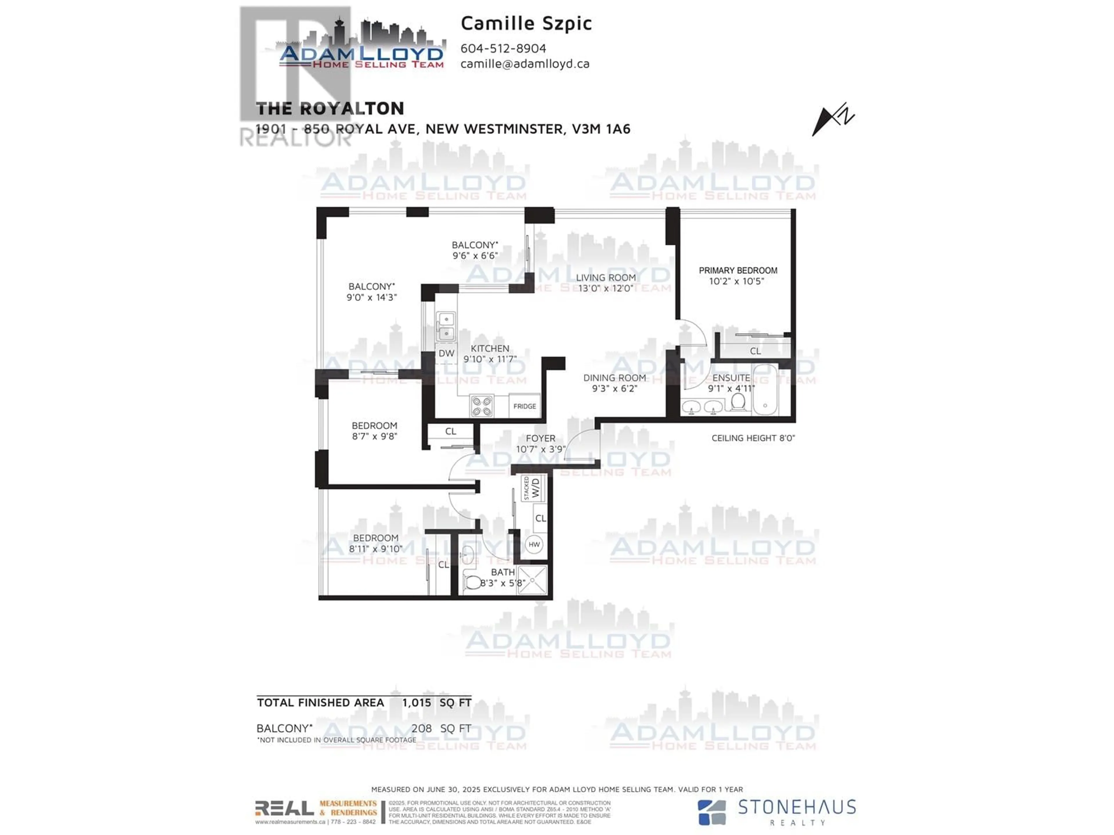 Floor plan for 1901 - 850 ROYAL AVENUE, New Westminster British Columbia V3M1A6