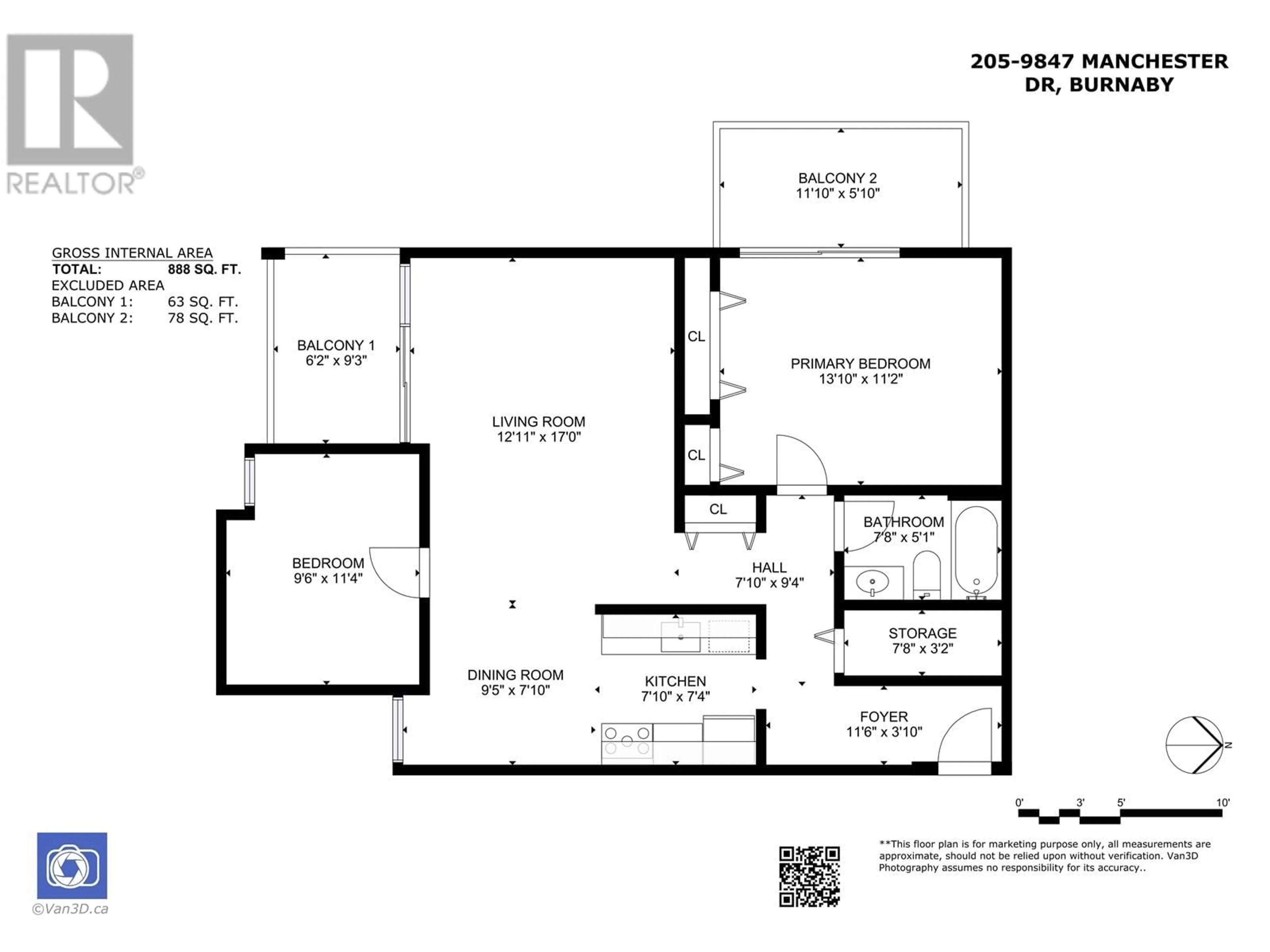 Floor plan for 205 - 9847 MANCHESTER DRIVE, Burnaby British Columbia V3N4P4