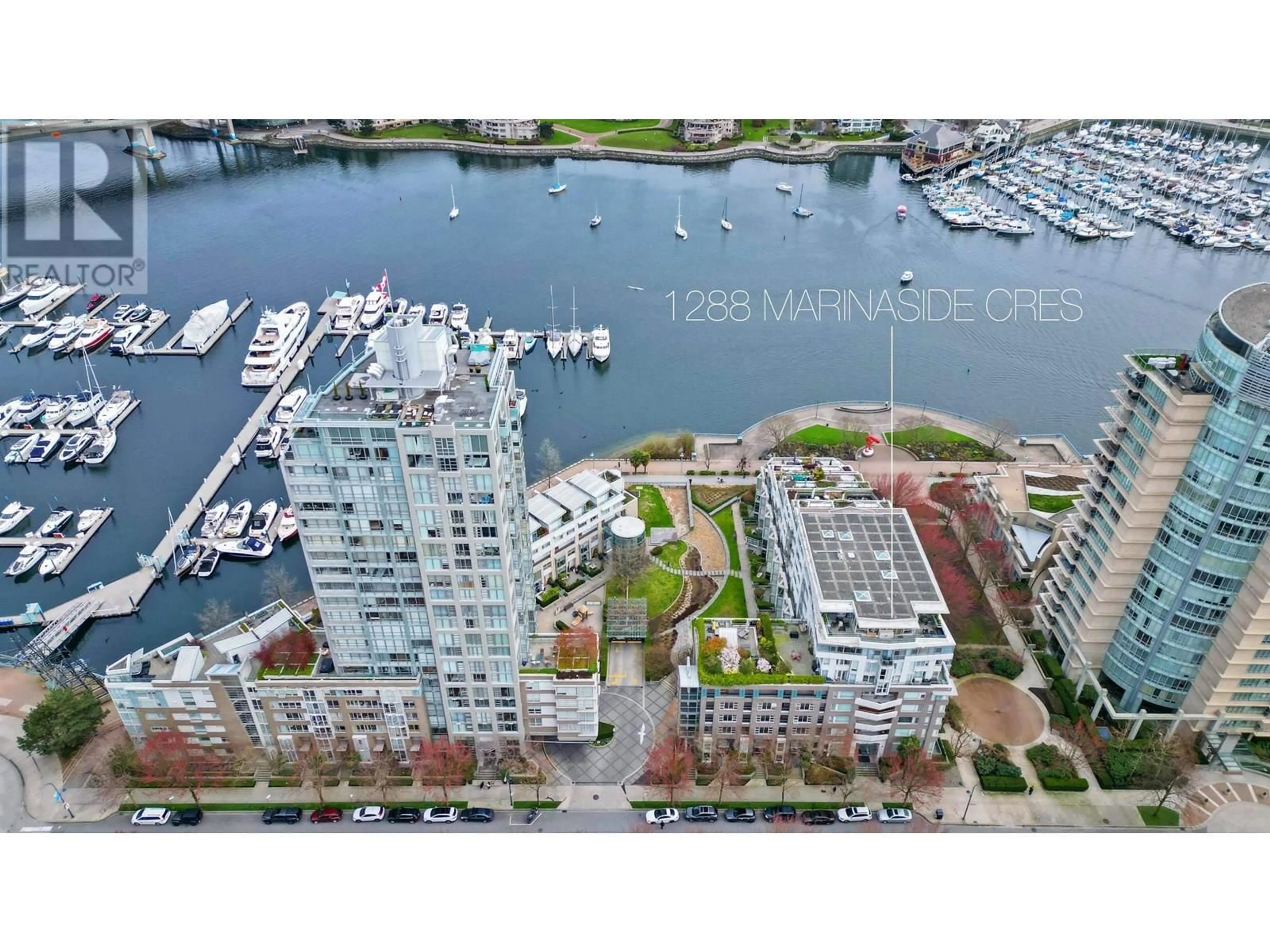 A pic from outside/outdoor area/front of a property/back of a property/a pic from drone, water/lake/river/ocean view for 906 - 1288 MARINASIDE CRESCENT, Vancouver British Columbia V6Z2W5