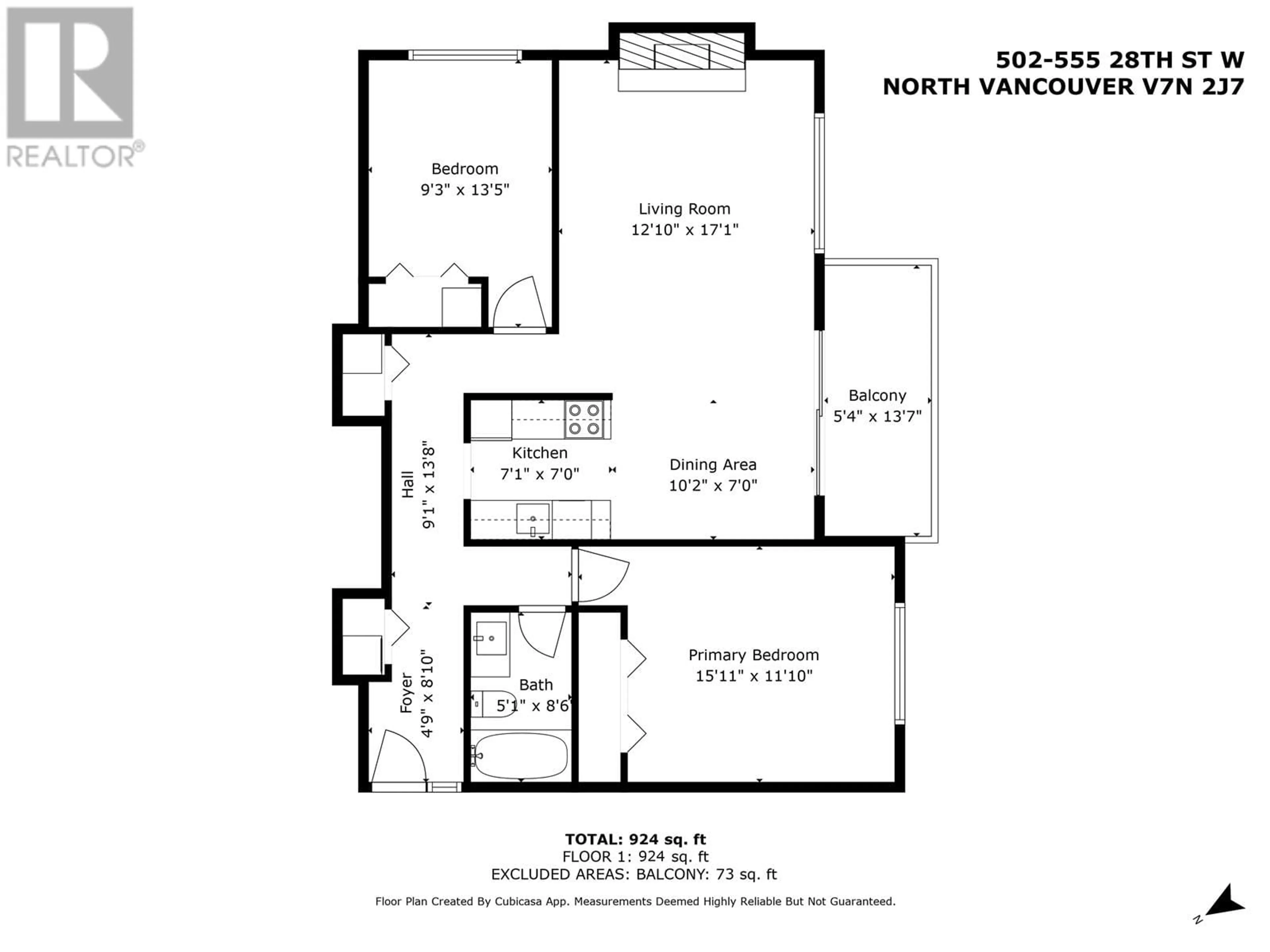 Floor plan for 502 - 555 28TH STREET, North Vancouver British Columbia V7N2J7