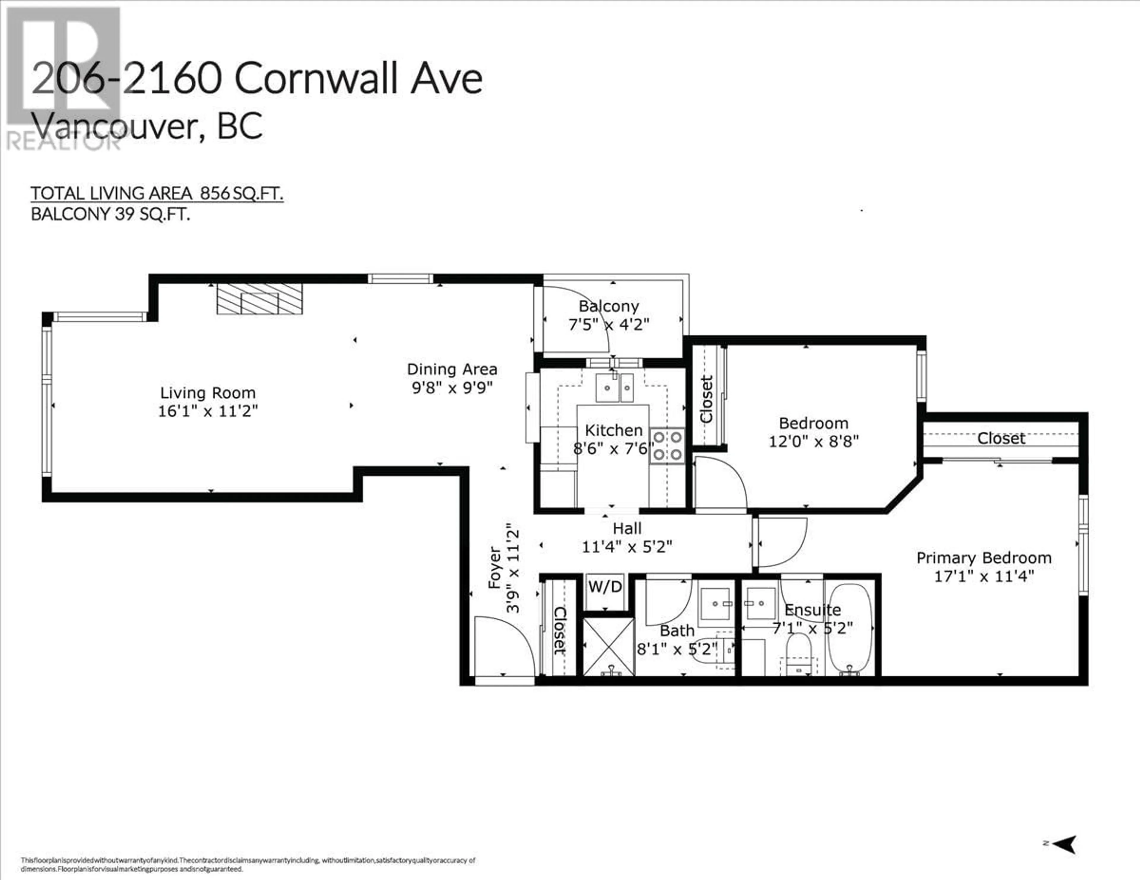 Floor plan for 206 - 2160 CORNWALL AVENUE, Vancouver British Columbia V6K1B4