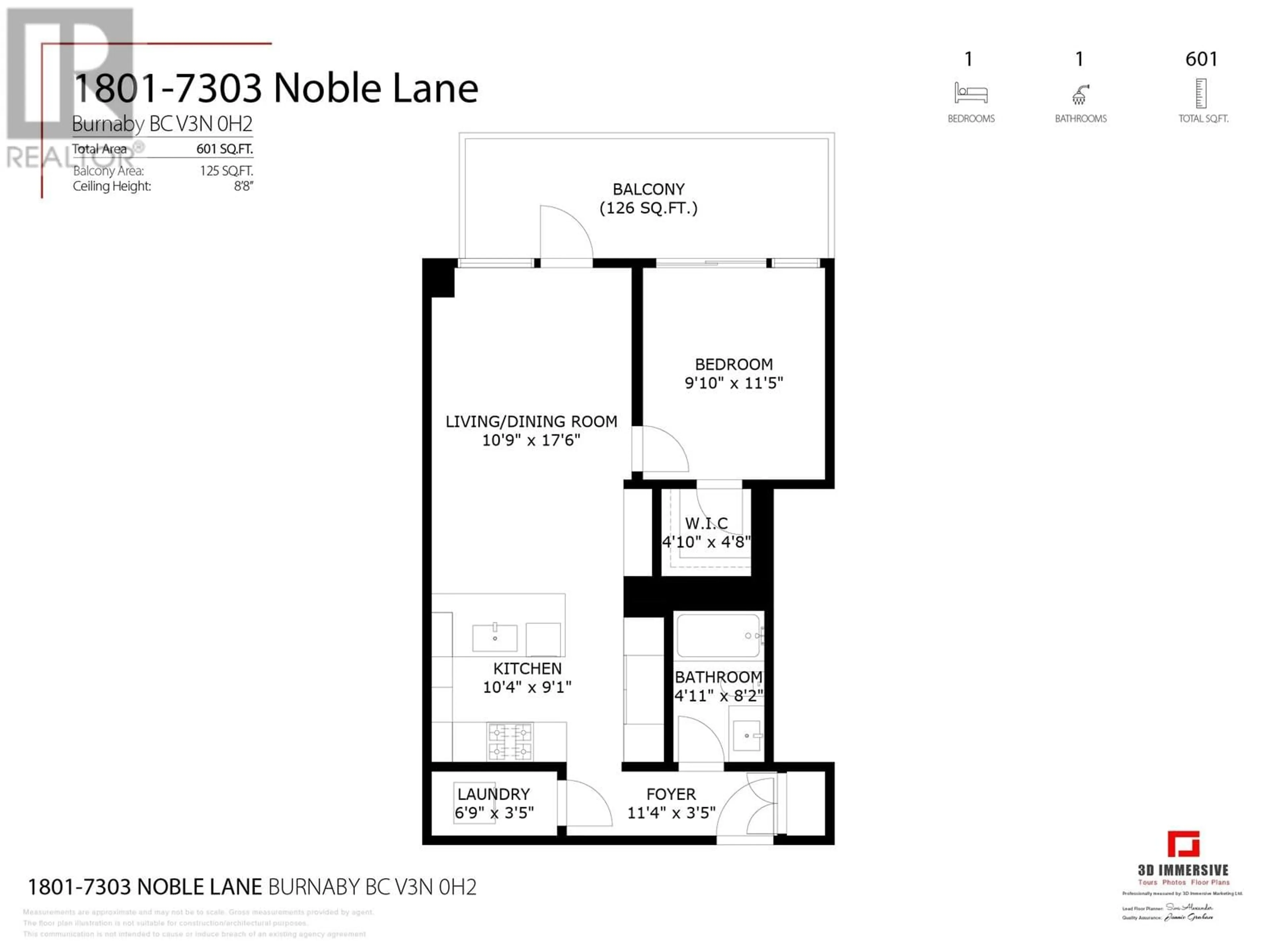 Floor plan for 1801 - 7303 NOBLE LANE, Burnaby British Columbia V3N0H2