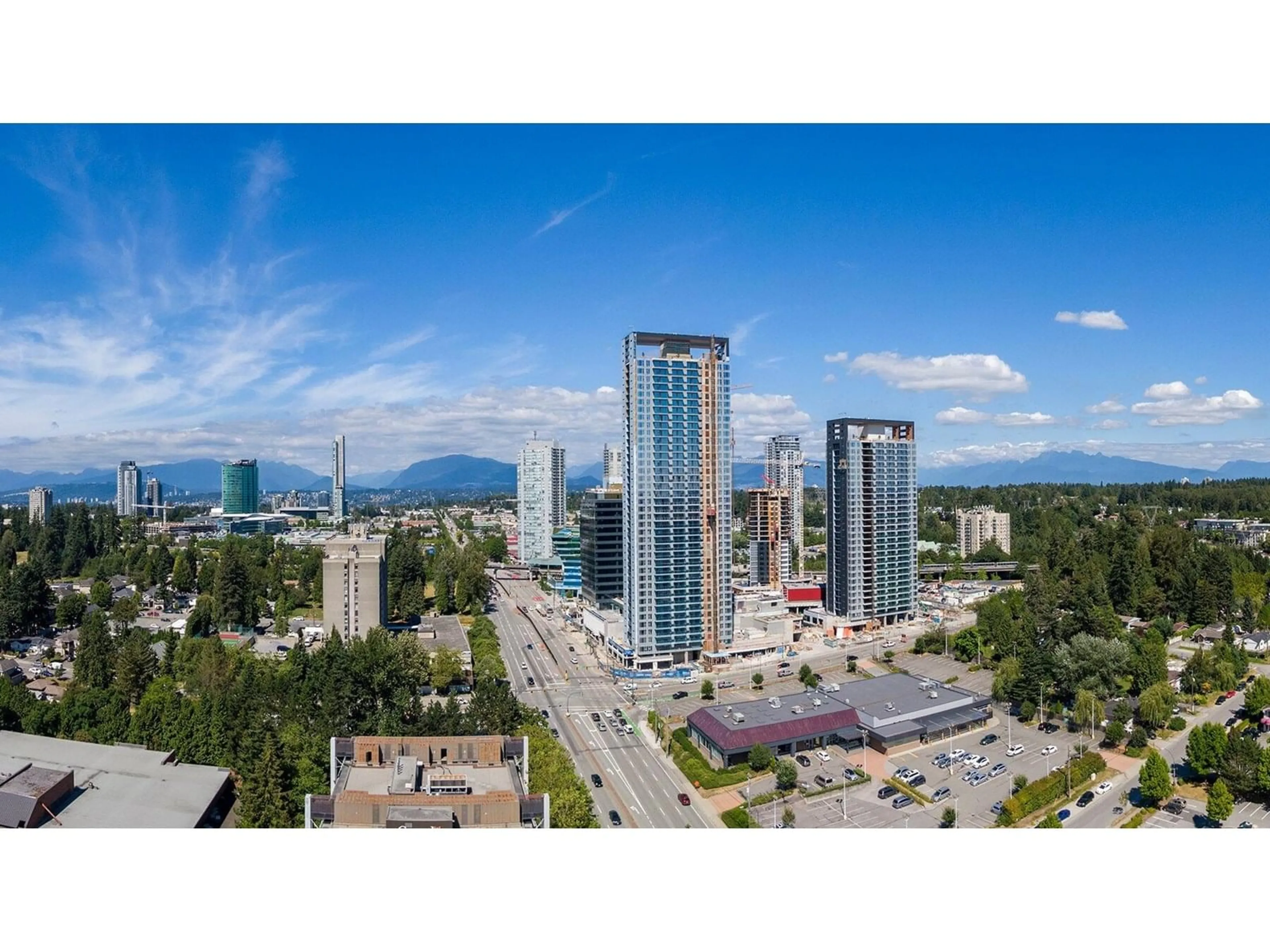 A pic from outside/outdoor area/front of a property/back of a property/a pic from drone, city buildings view from balcony for 701 - 9675 KING GEORGE, Surrey British Columbia V3T0T7