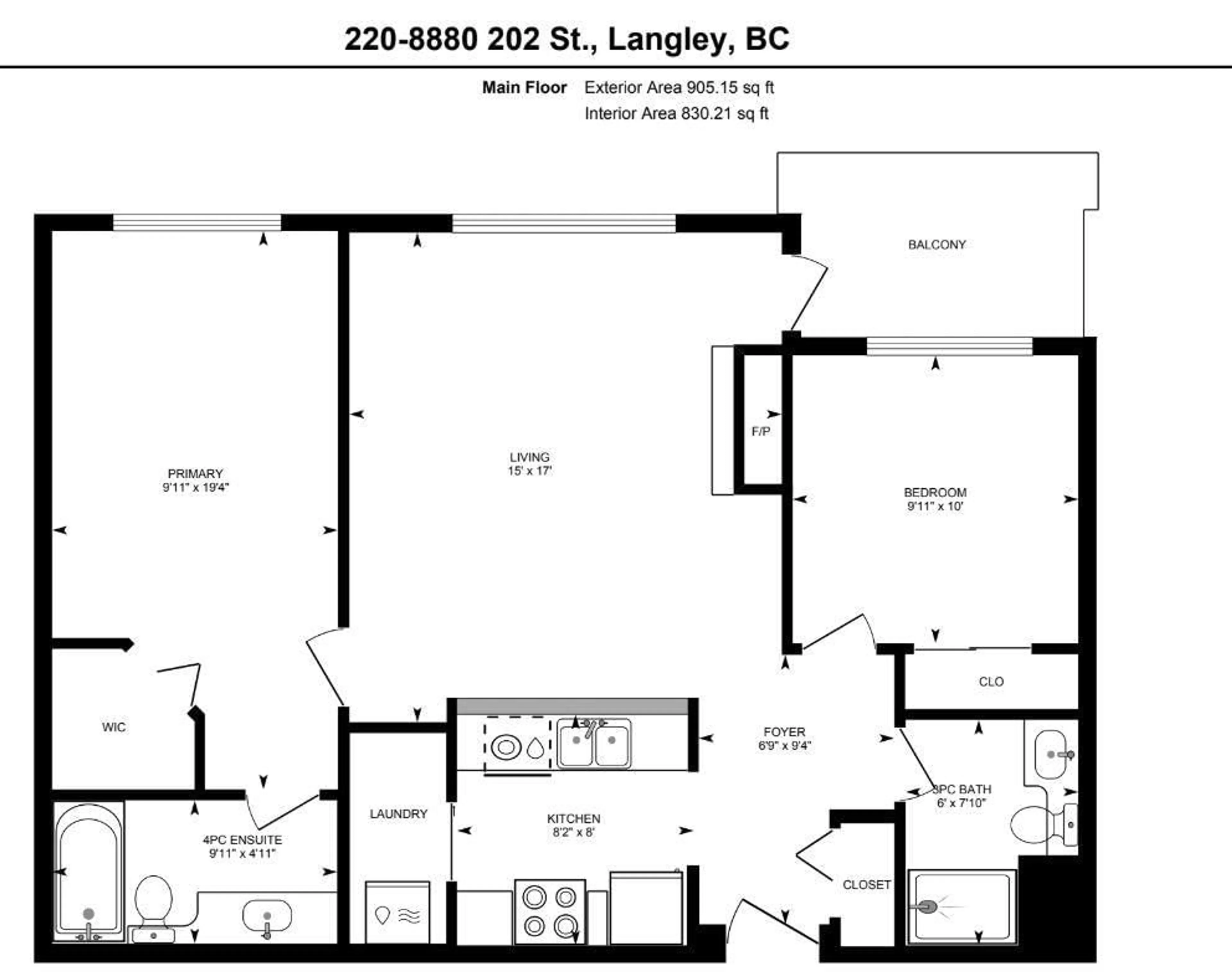 Floor plan for 220 - 8880 202, Langley British Columbia V1M4E7