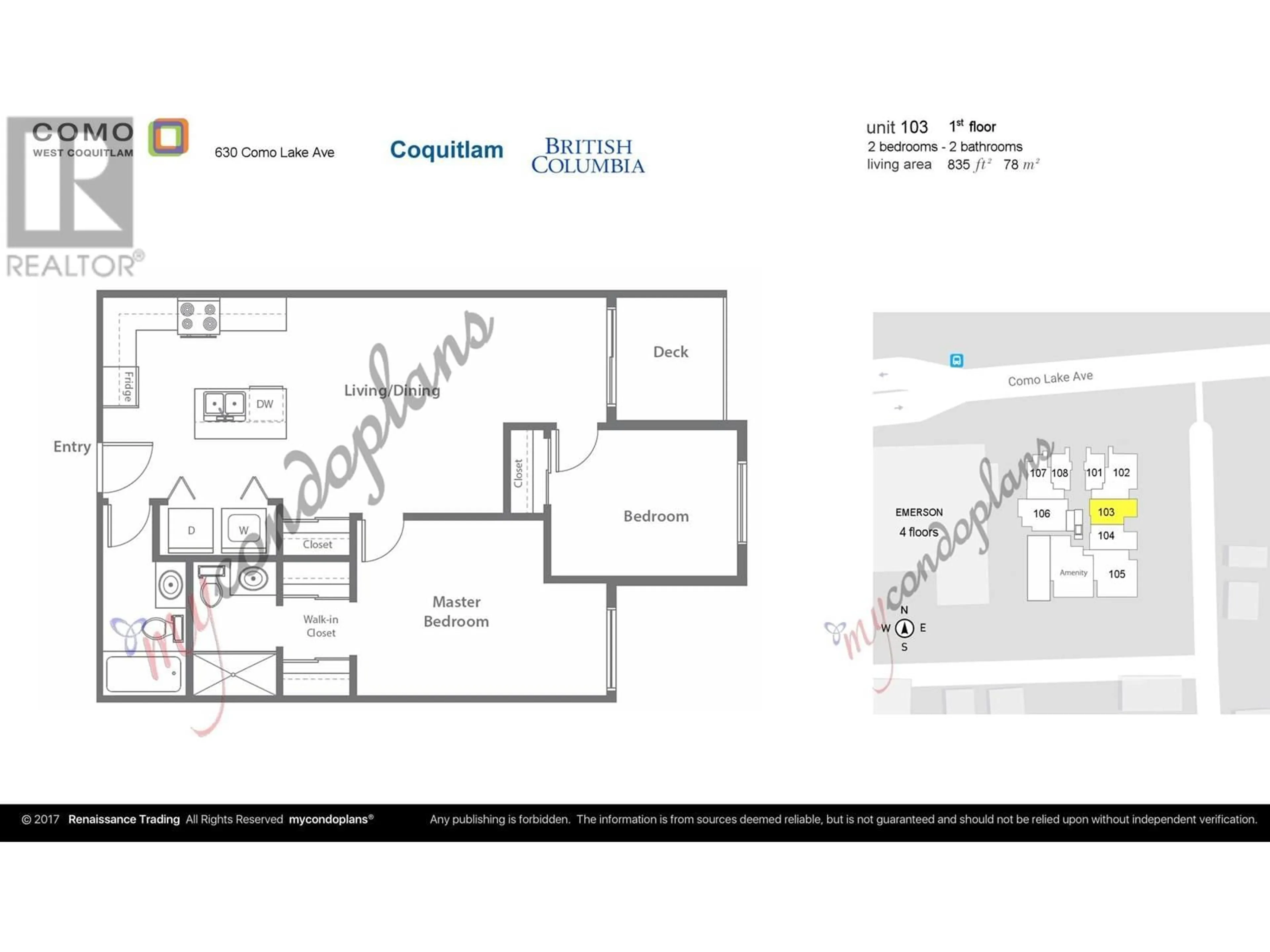 Floor plan for 103 - 630 COMO LAKE AVENUE, Coquitlam British Columbia V3J0E4