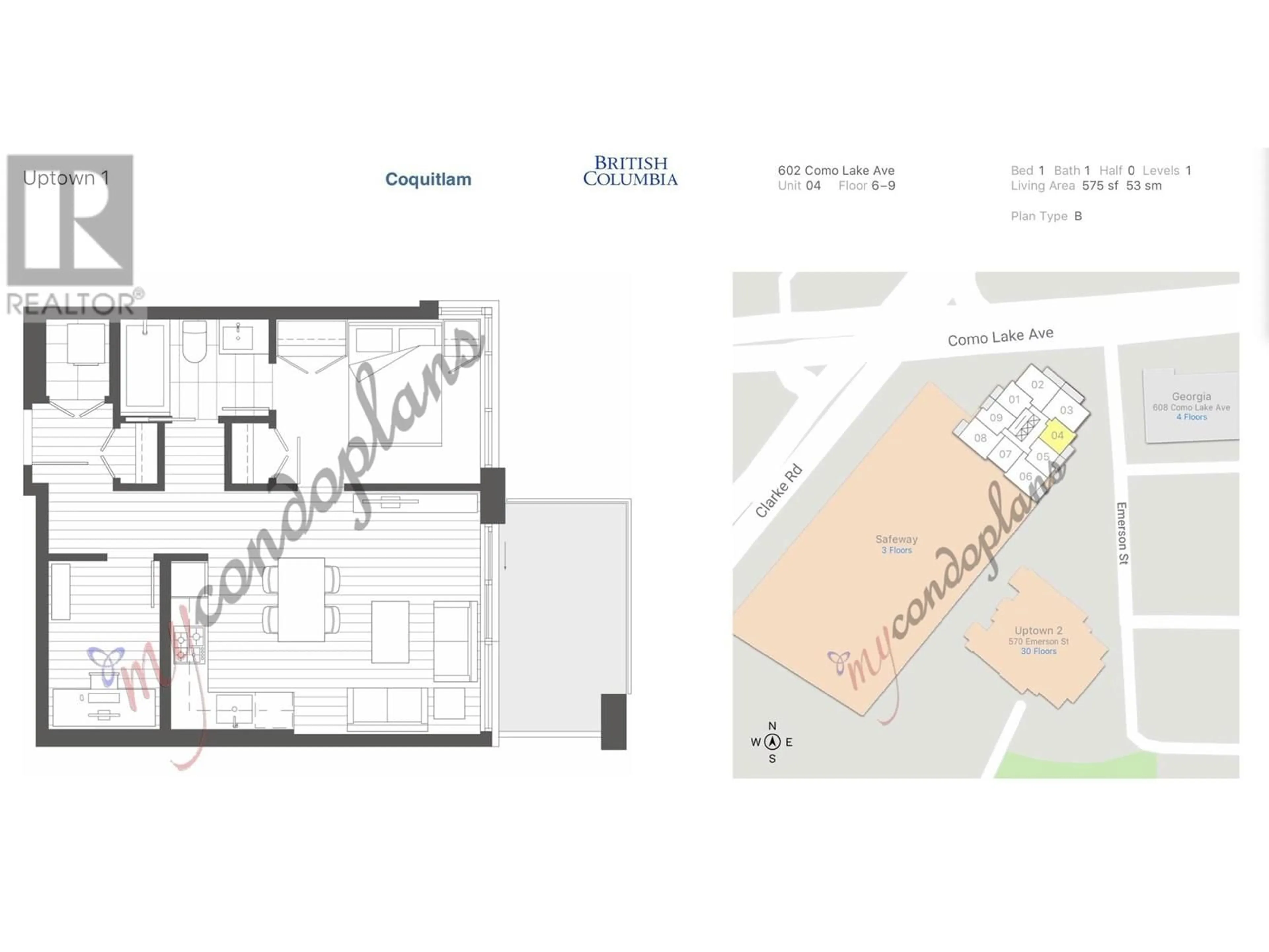 Floor plan for 904 - 602 COMO LAKE AVENUE, Coquitlam British Columbia V3J0G2