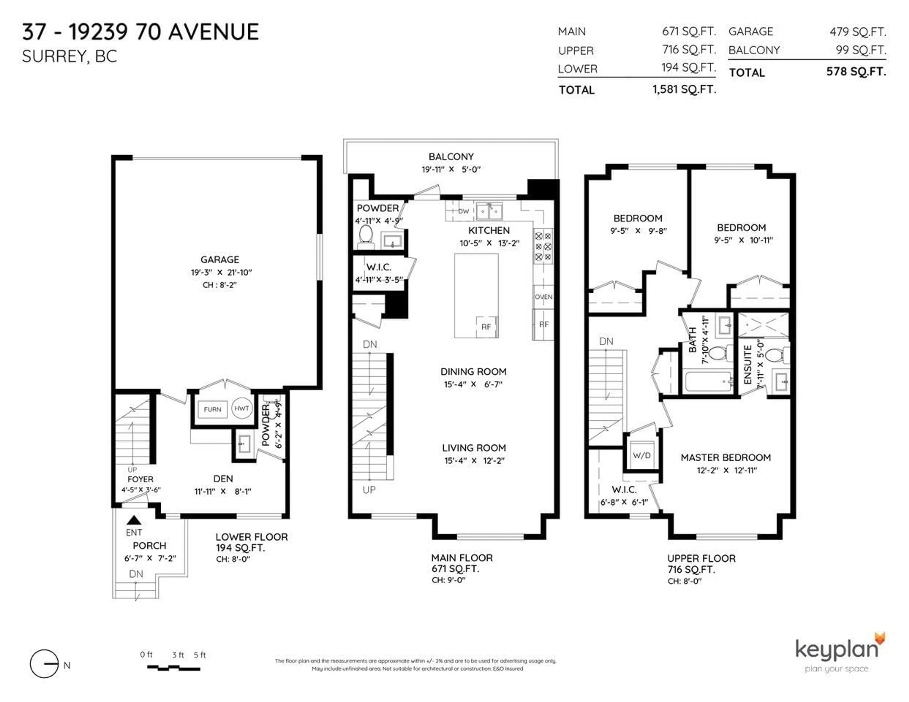 Floor plan for 37 - 19239 70, Surrey British Columbia V4N6S8