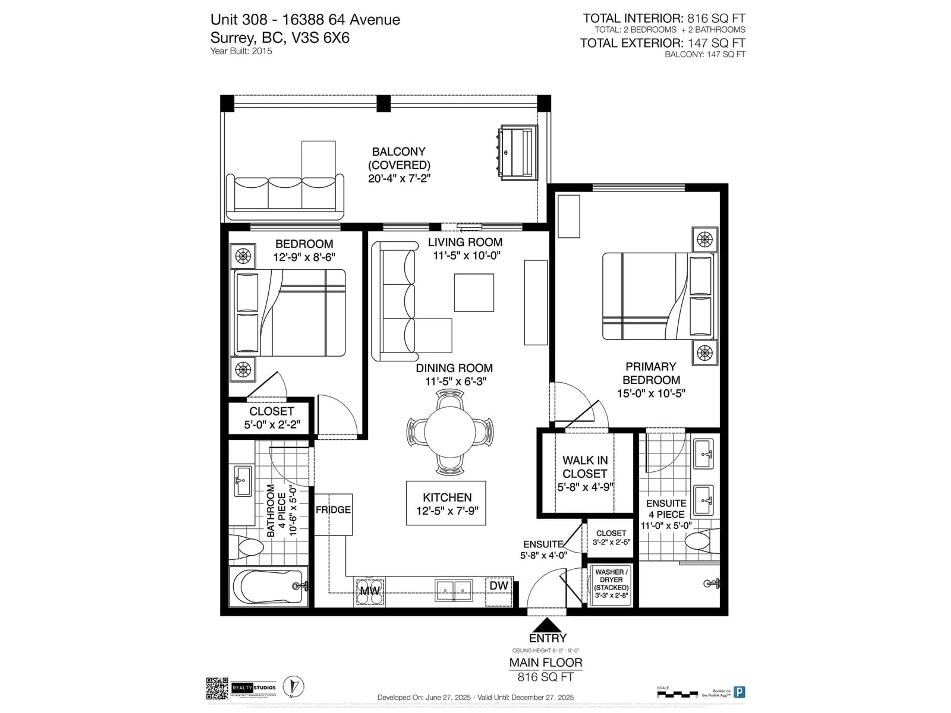Floor plan for 308 - 16388 64, Surrey British Columbia V3S6X6