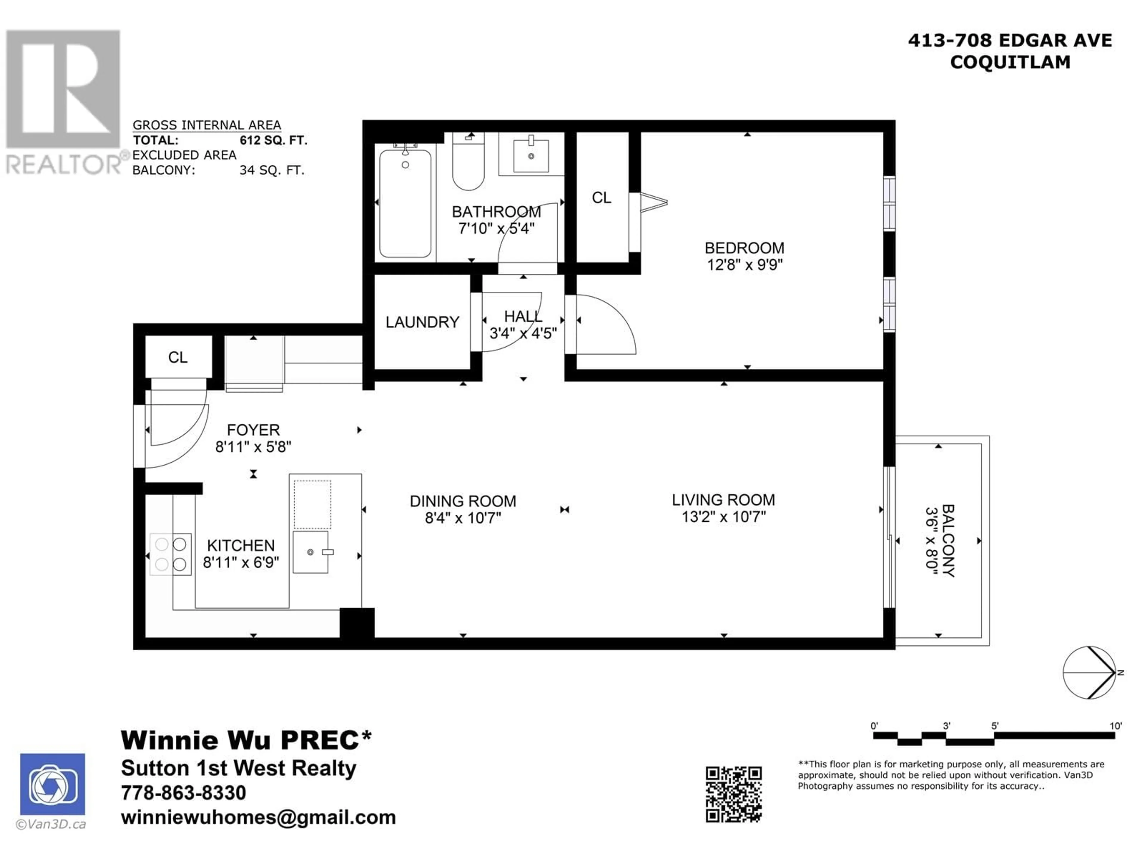 Floor plan for 413 - 708 EDGAR AVENUE, Coquitlam British Columbia V3K0H3