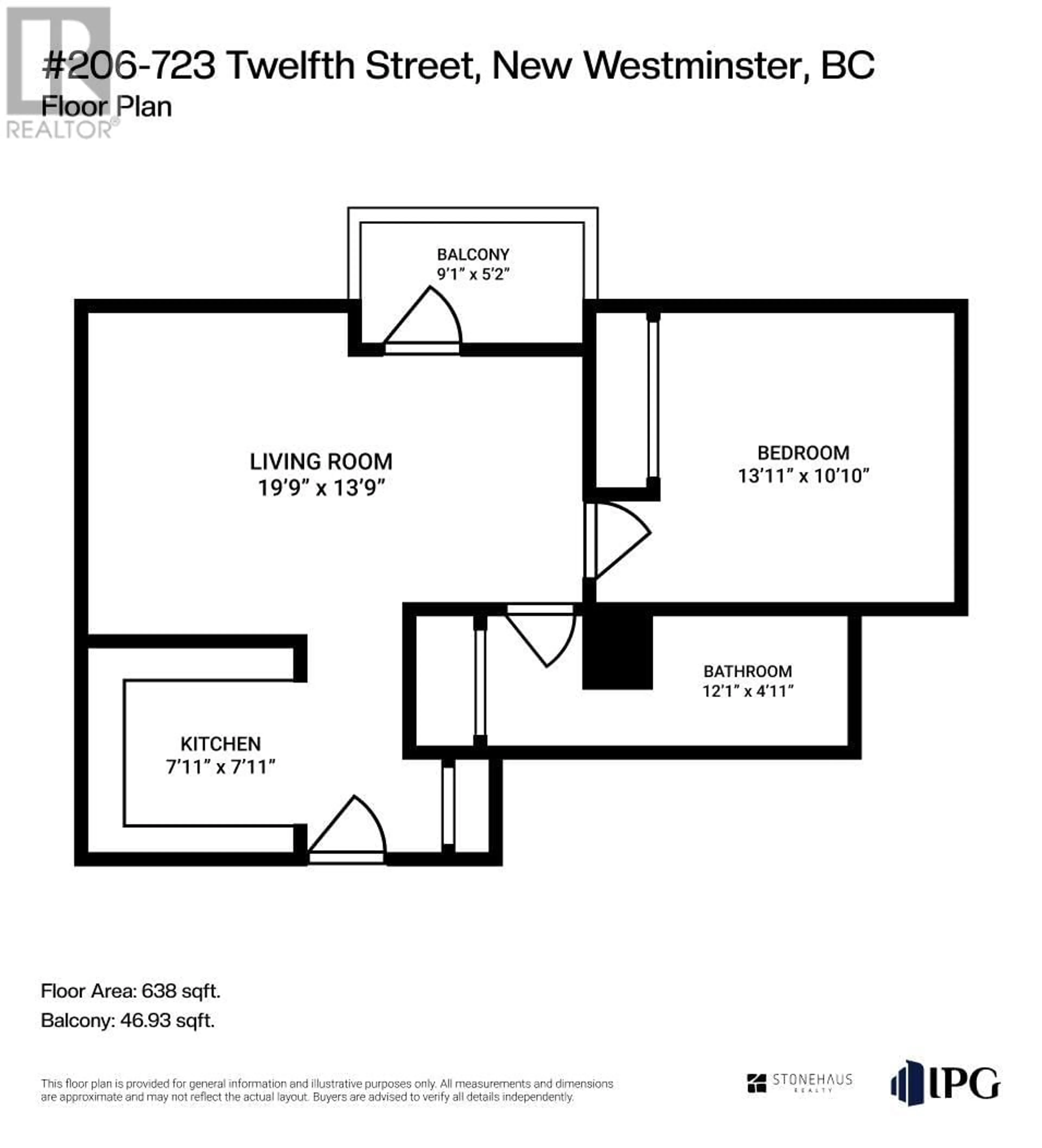 Floor plan for 206 - 723 TWELFTH STREET, New Westminster British Columbia V3M4J8
