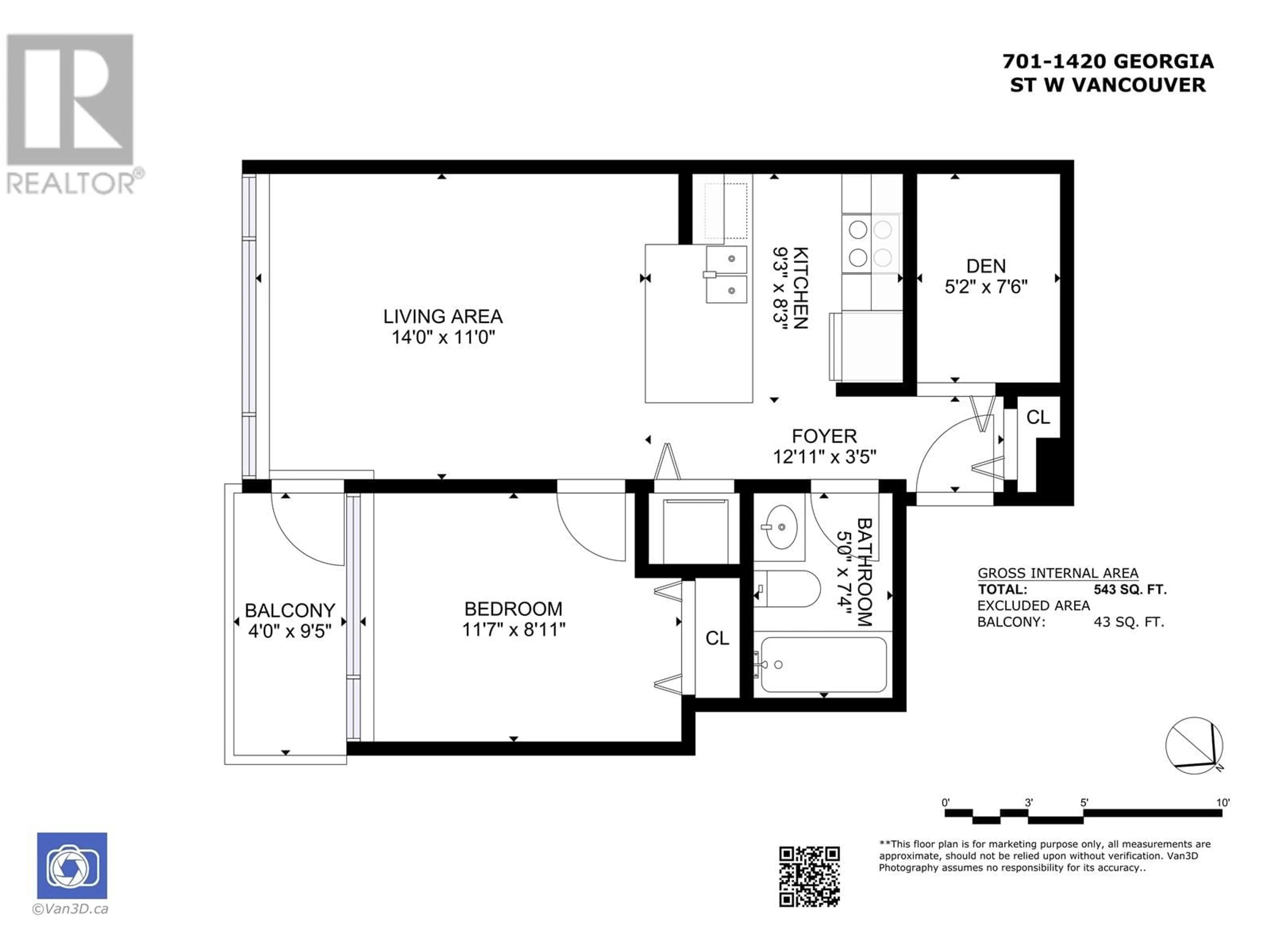 Floor plan for 701 - 1420 GEORGIA STREET, Vancouver British Columbia V6G3K4