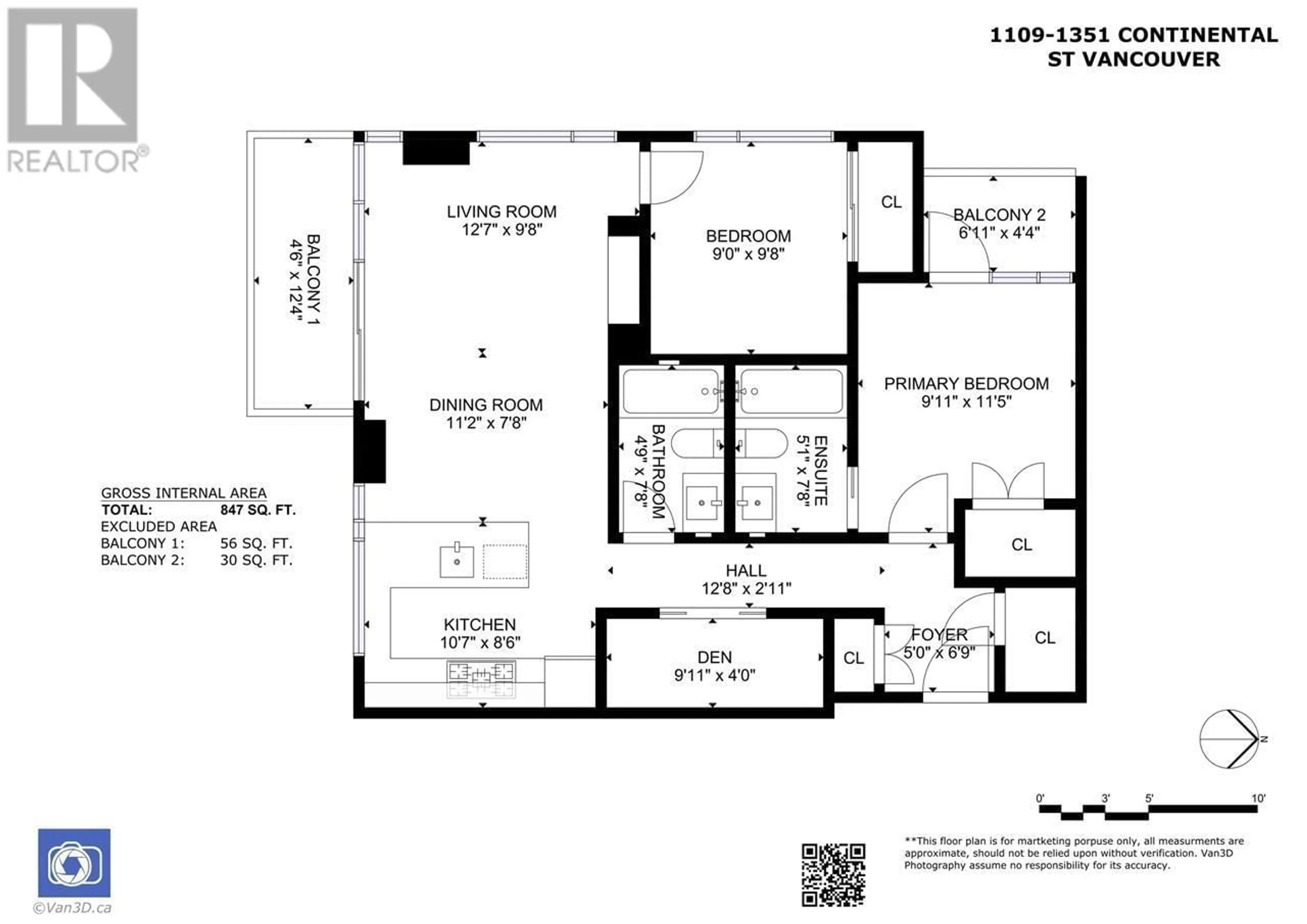 Floor plan for 1109 - 1351 CONTINENTAL STREET, Vancouver British Columbia V6Z0C6