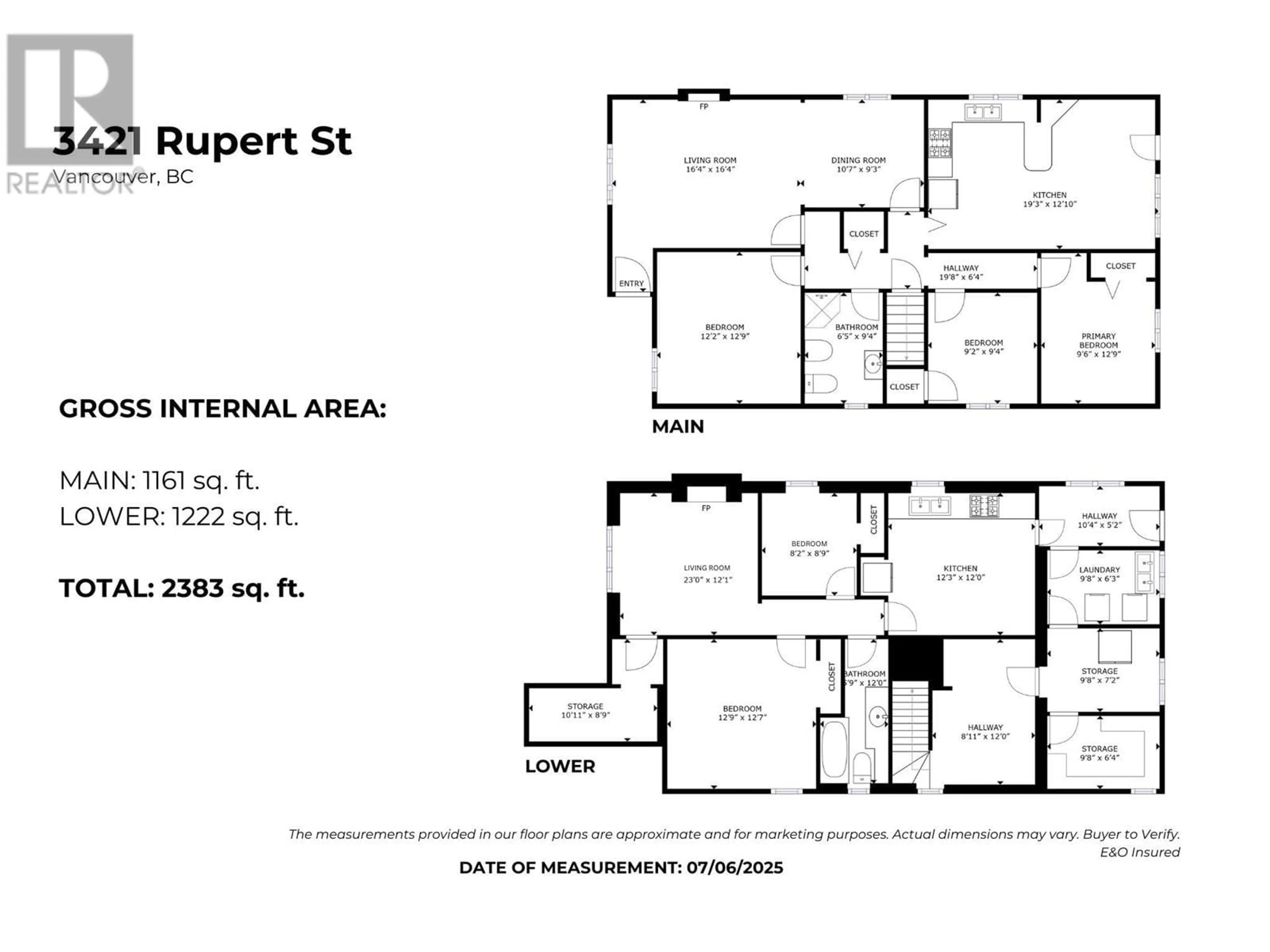 Floor plan for 3421 RUPERT STREET, Vancouver British Columbia V5M3V8
