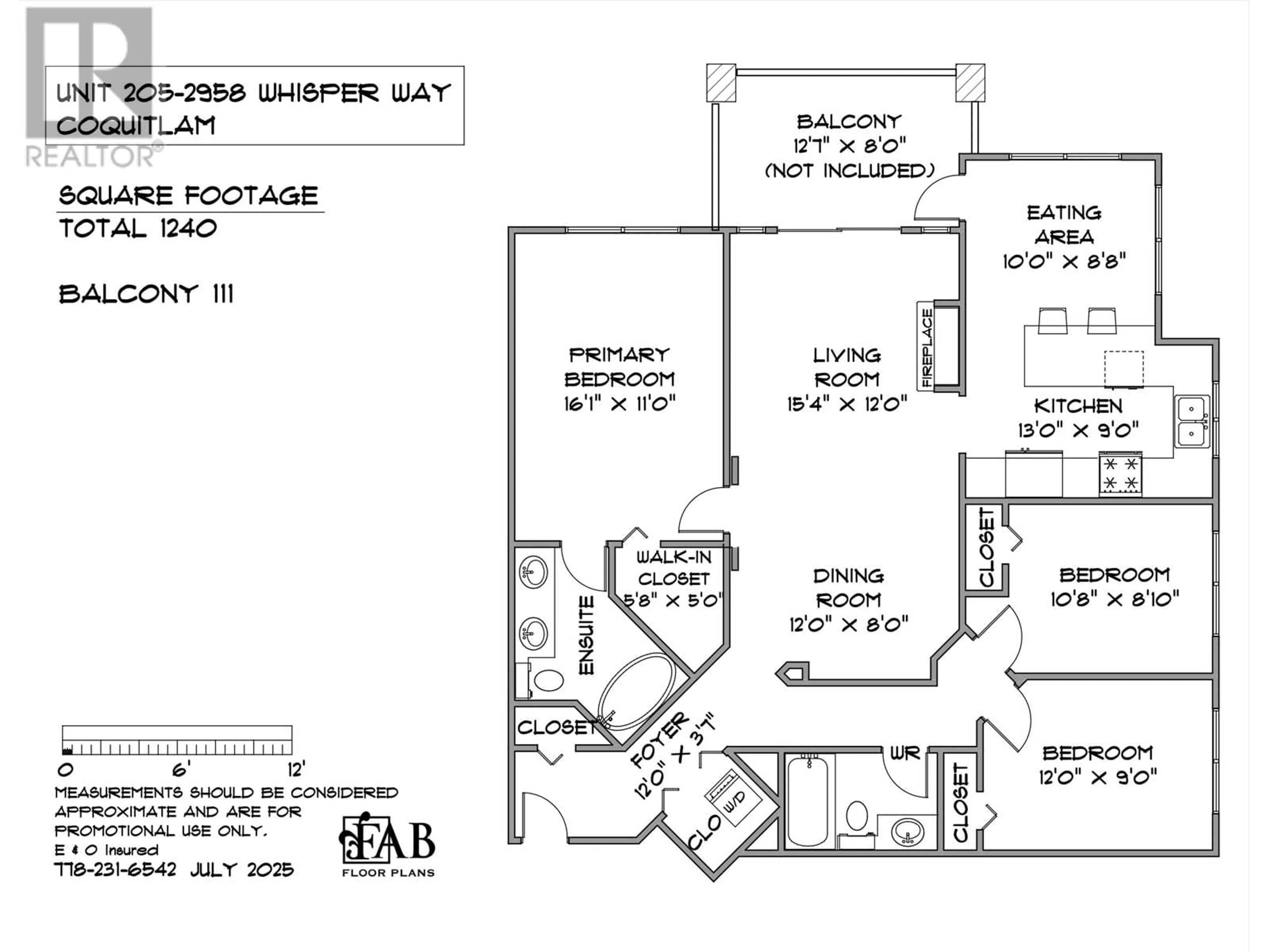 Floor plan for 205 - 2958 WHISPER WAY, Coquitlam British Columbia V3E3S7