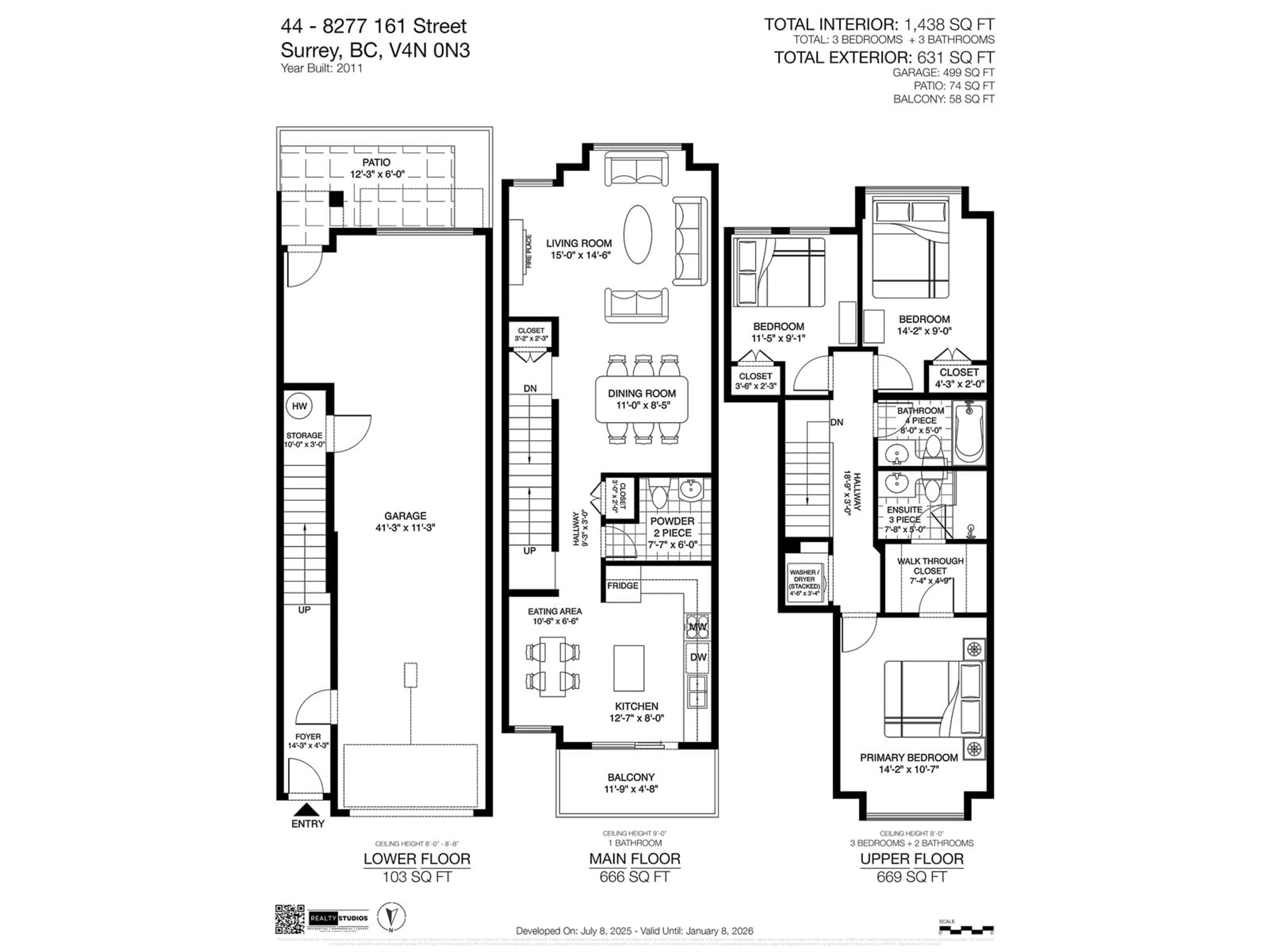 Floor plan for 44 - 8277 161, Surrey British Columbia V4N0N3