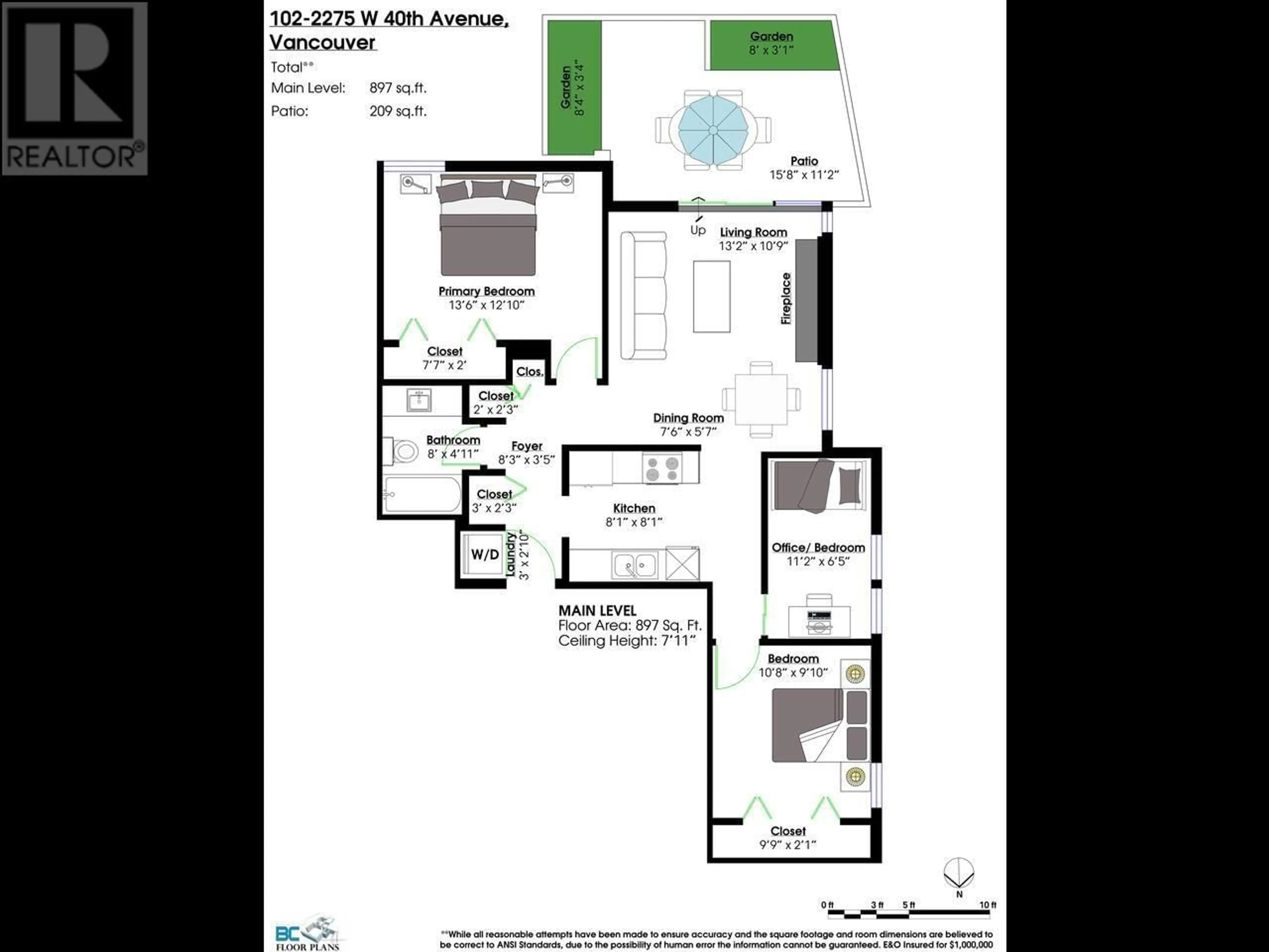 Floor plan for 102 - 2275 40TH AVENUE, Vancouver British Columbia V6M1W7