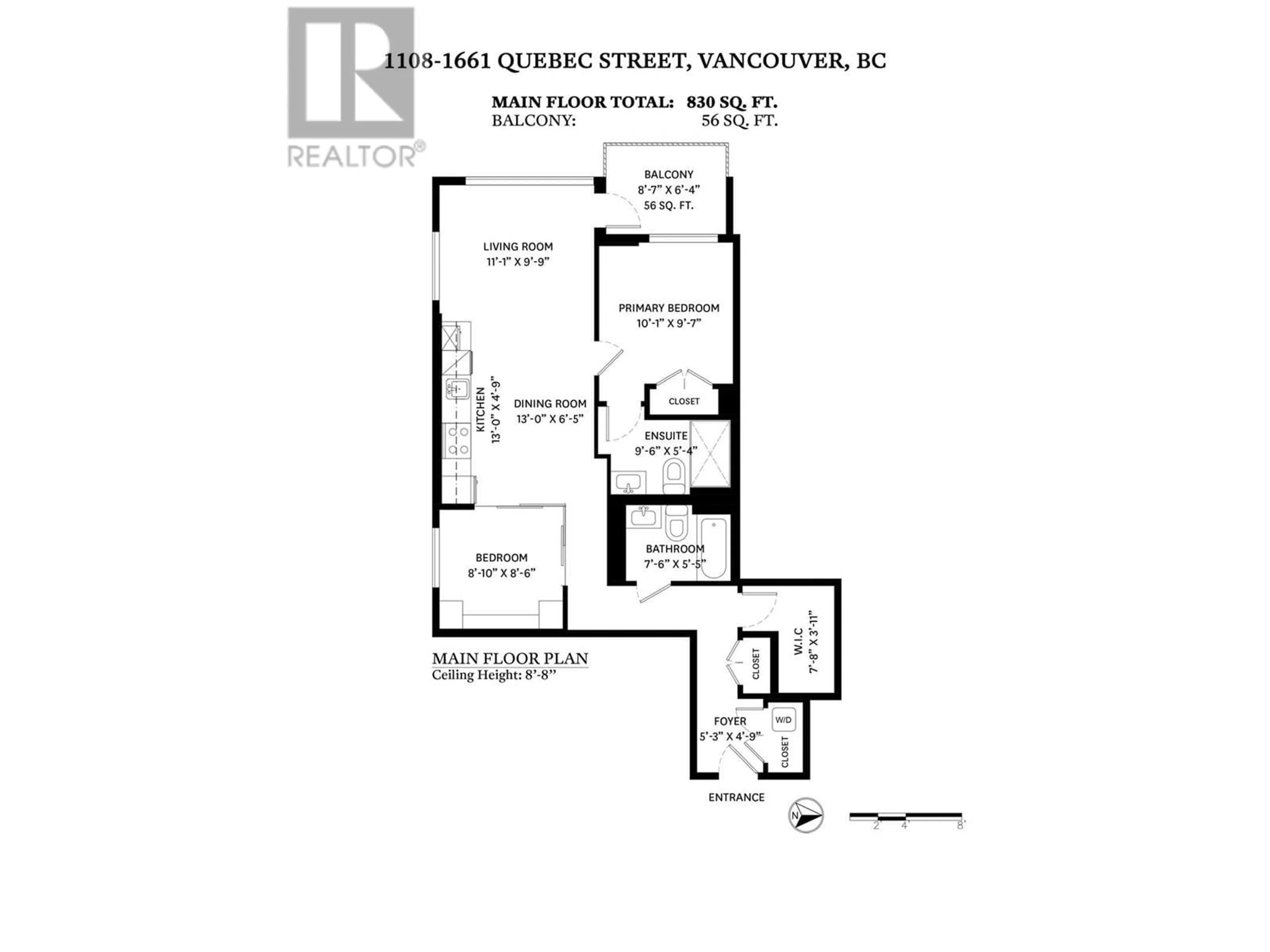 Floor plan for 1108 - 1661 QUEBEC STREET, Vancouver British Columbia V6A0H2