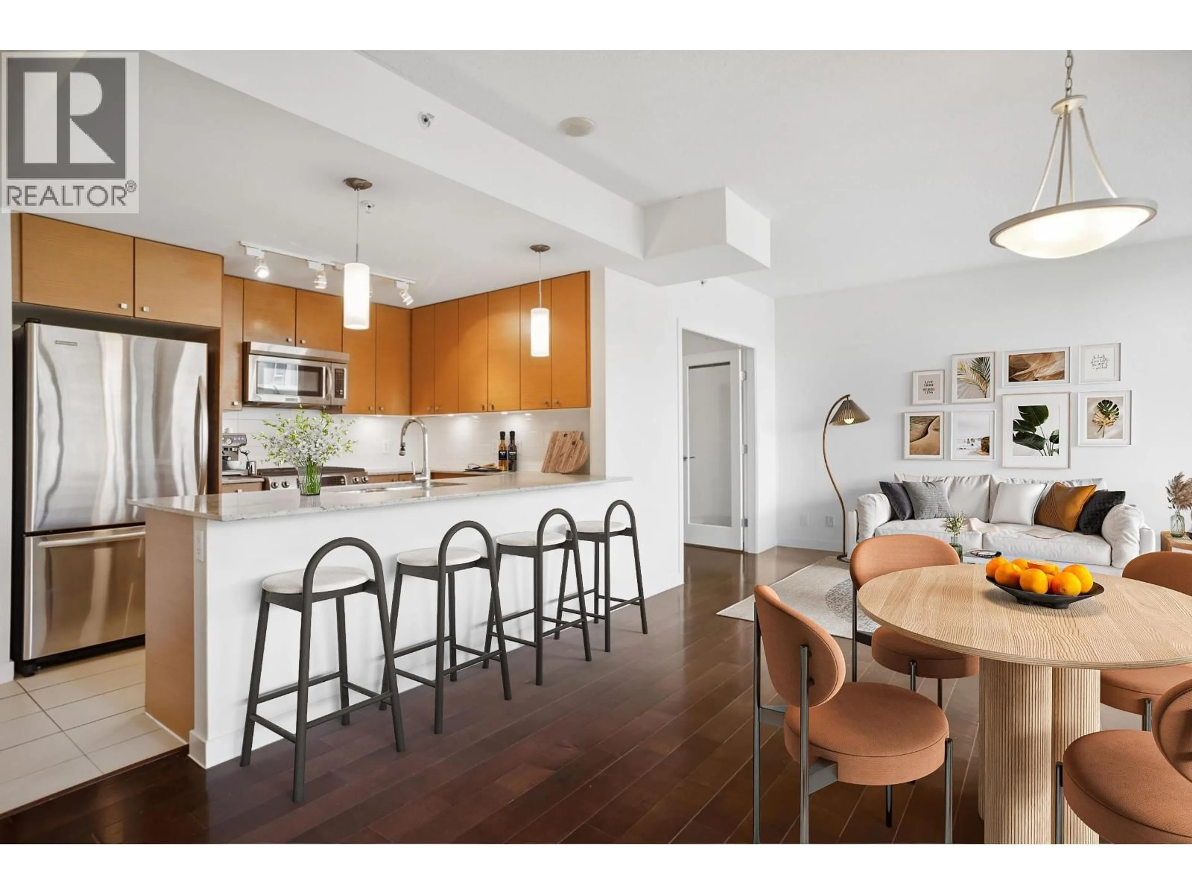 Open concept kitchen, wood/laminate floor for 301 - 7362 ELMBRIDGE WAY, Richmond British Columbia V6X0A6