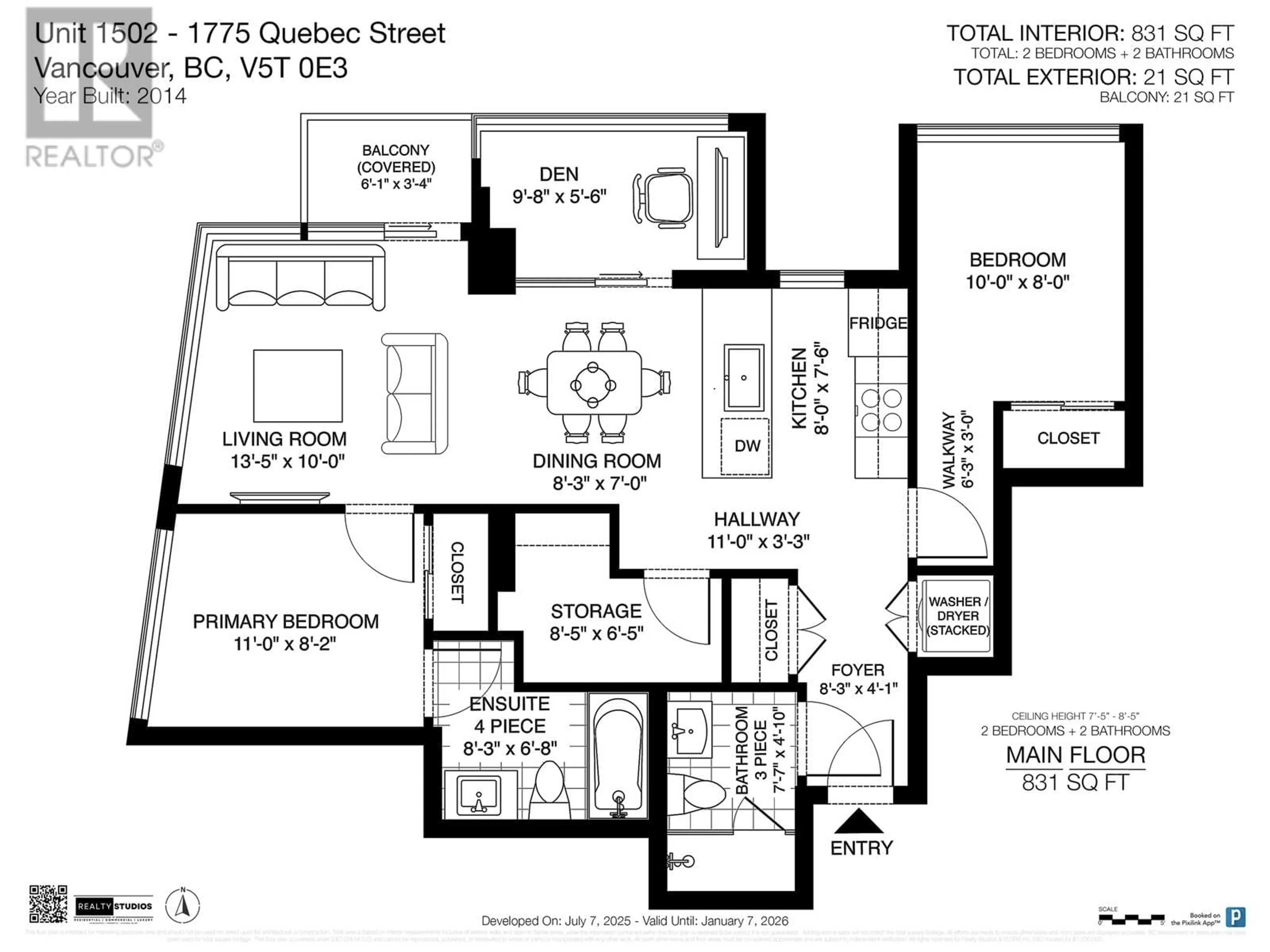 Floor plan for 1502 - 1775 QUEBEC STREET, Vancouver British Columbia V5T0E3