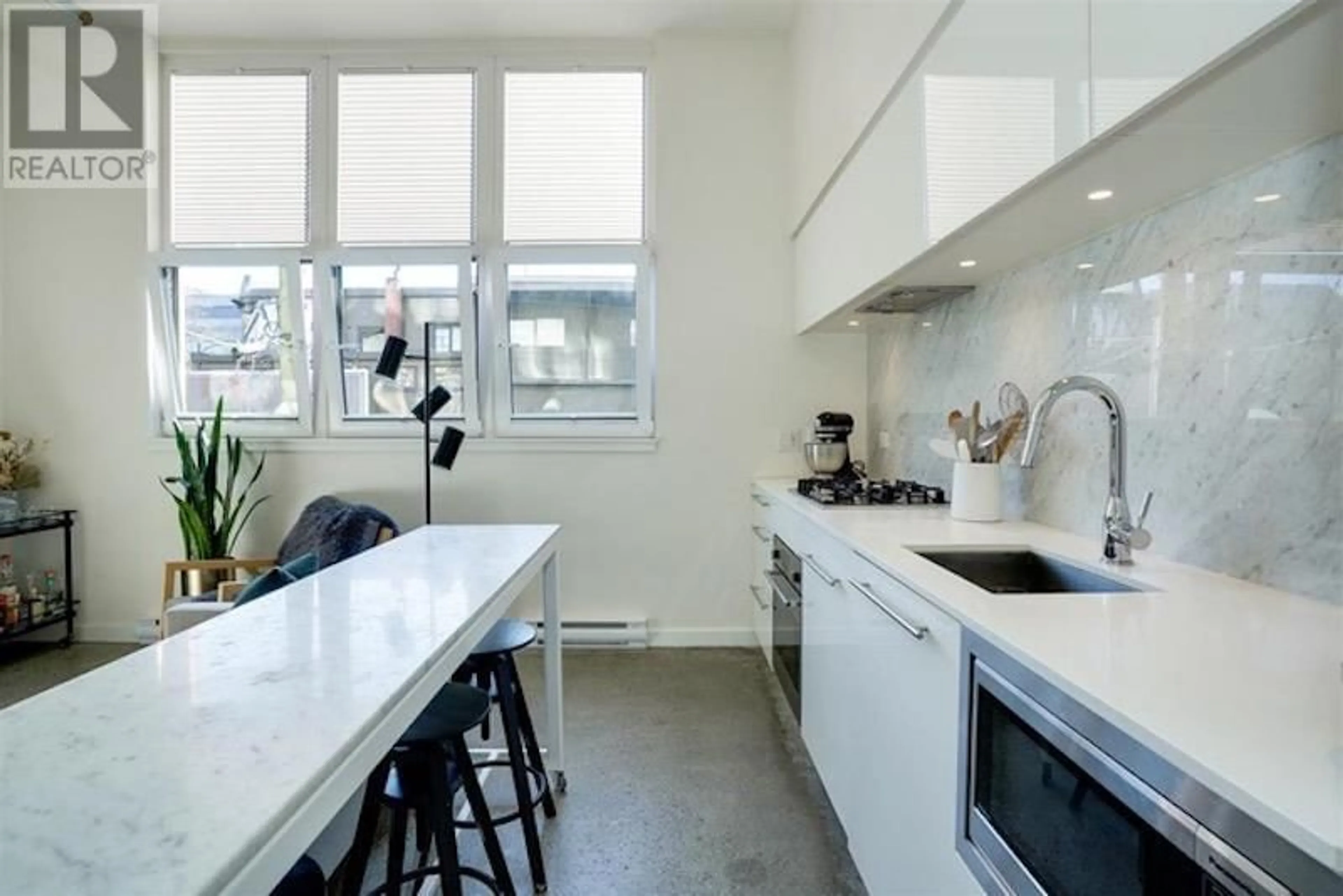 Contemporary kitchen, ceramic/tile floor for 203 - 150 CORDOVA STREET, Vancouver British Columbia V6A0E7