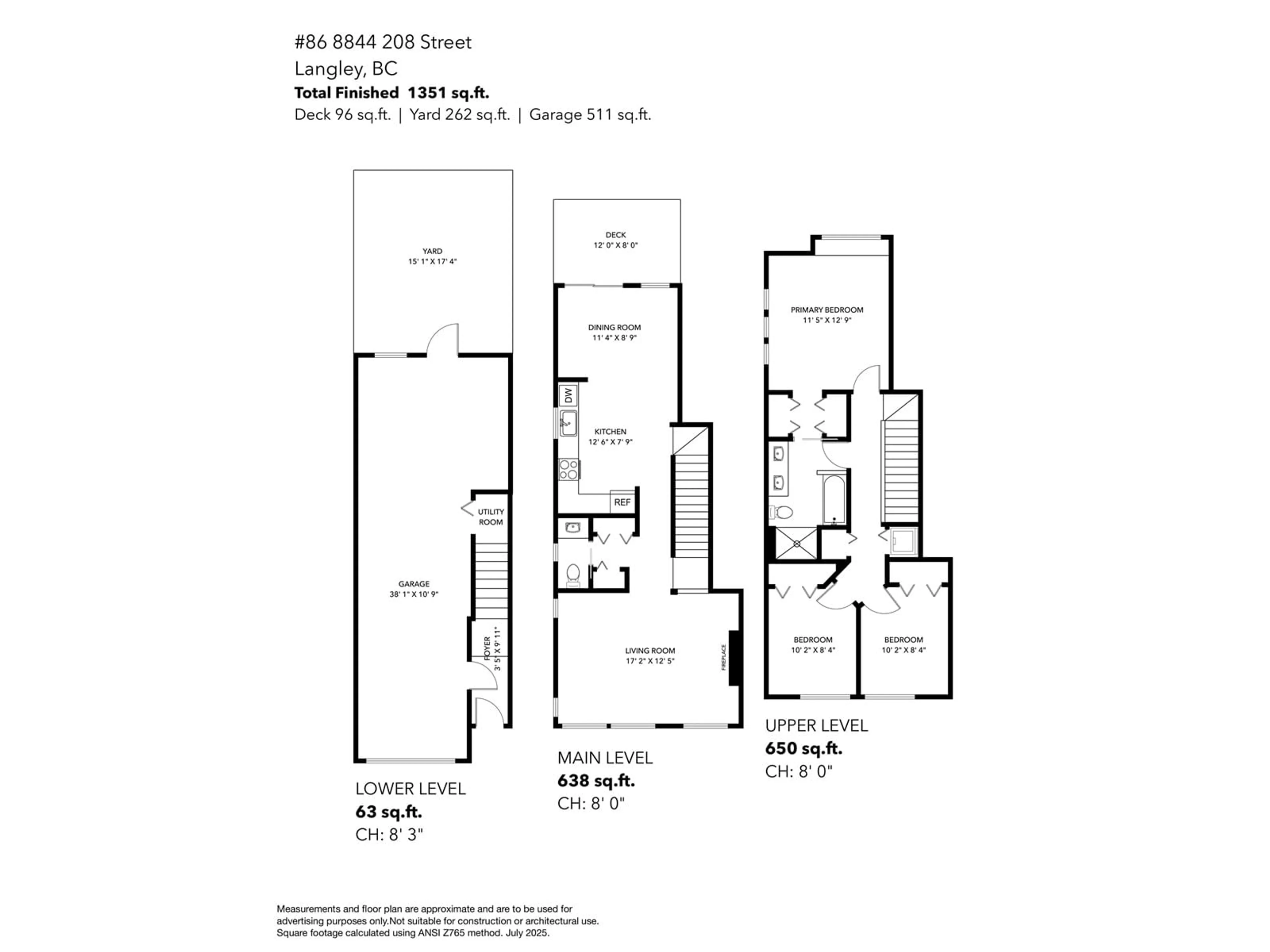 Floor plan for 86 - 8844 208, Langley British Columbia V1M3X7