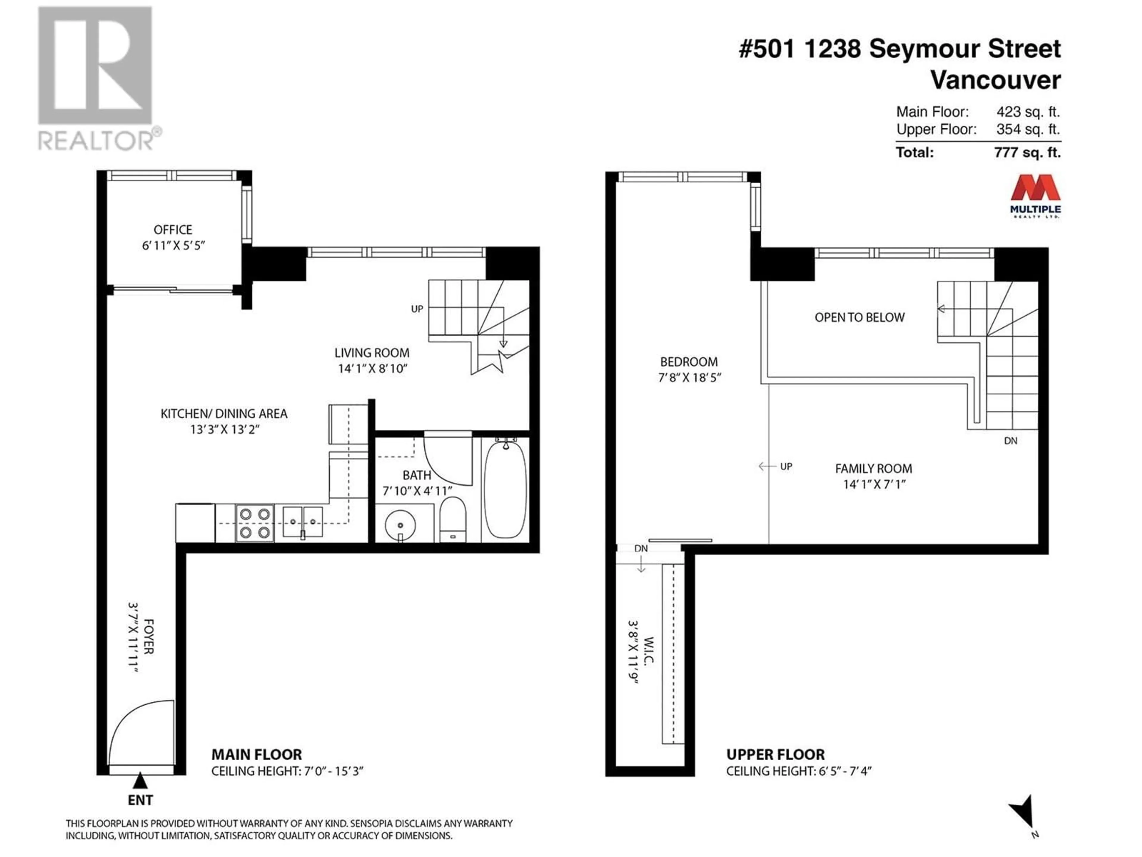 Floor plan for 501 - 1238 SEYMOUR STREET, Vancouver British Columbia V6B6J3