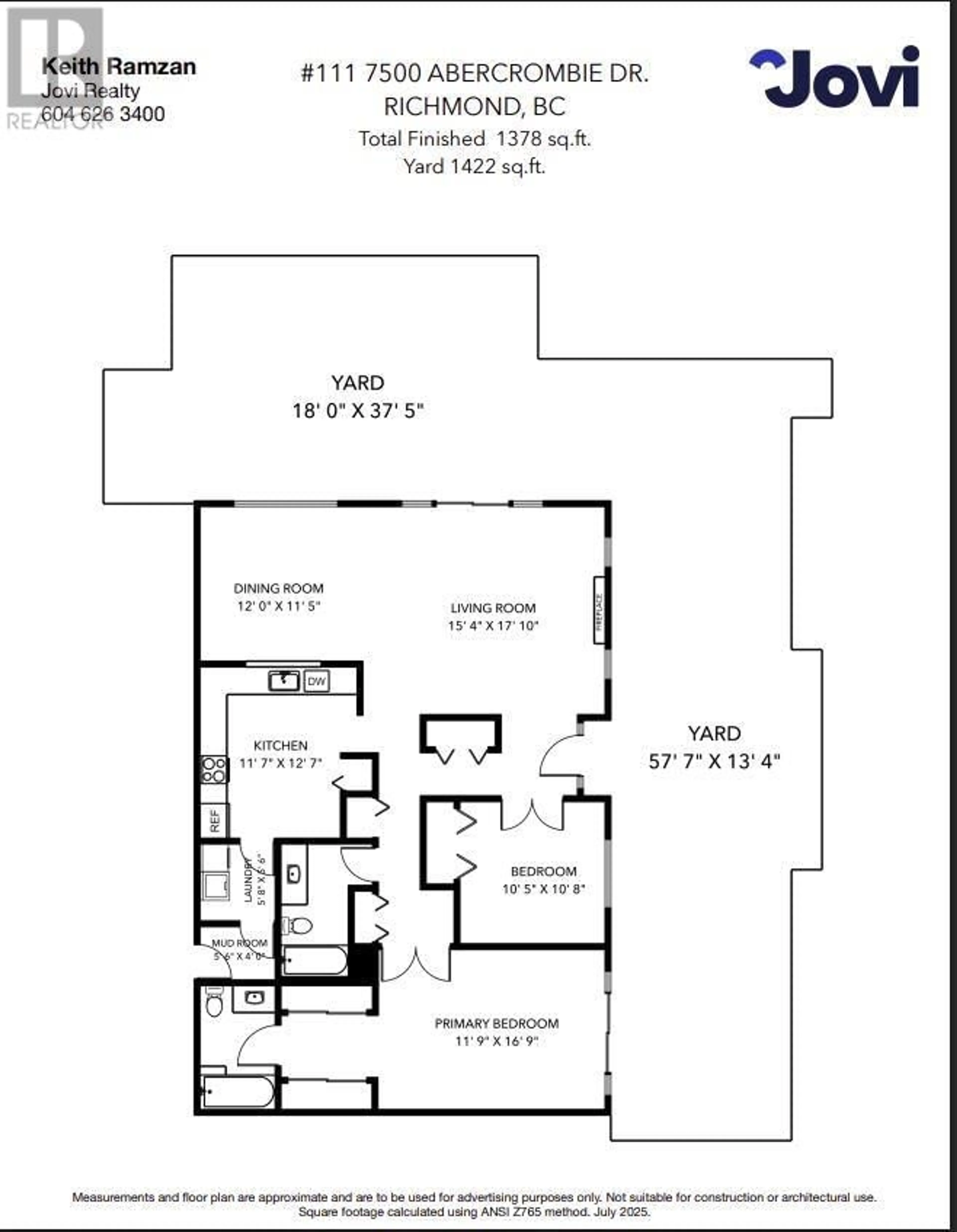 Floor plan for 111 - 7500 ABERCROMBIE DRIVE, Richmond British Columbia V6Y3J9