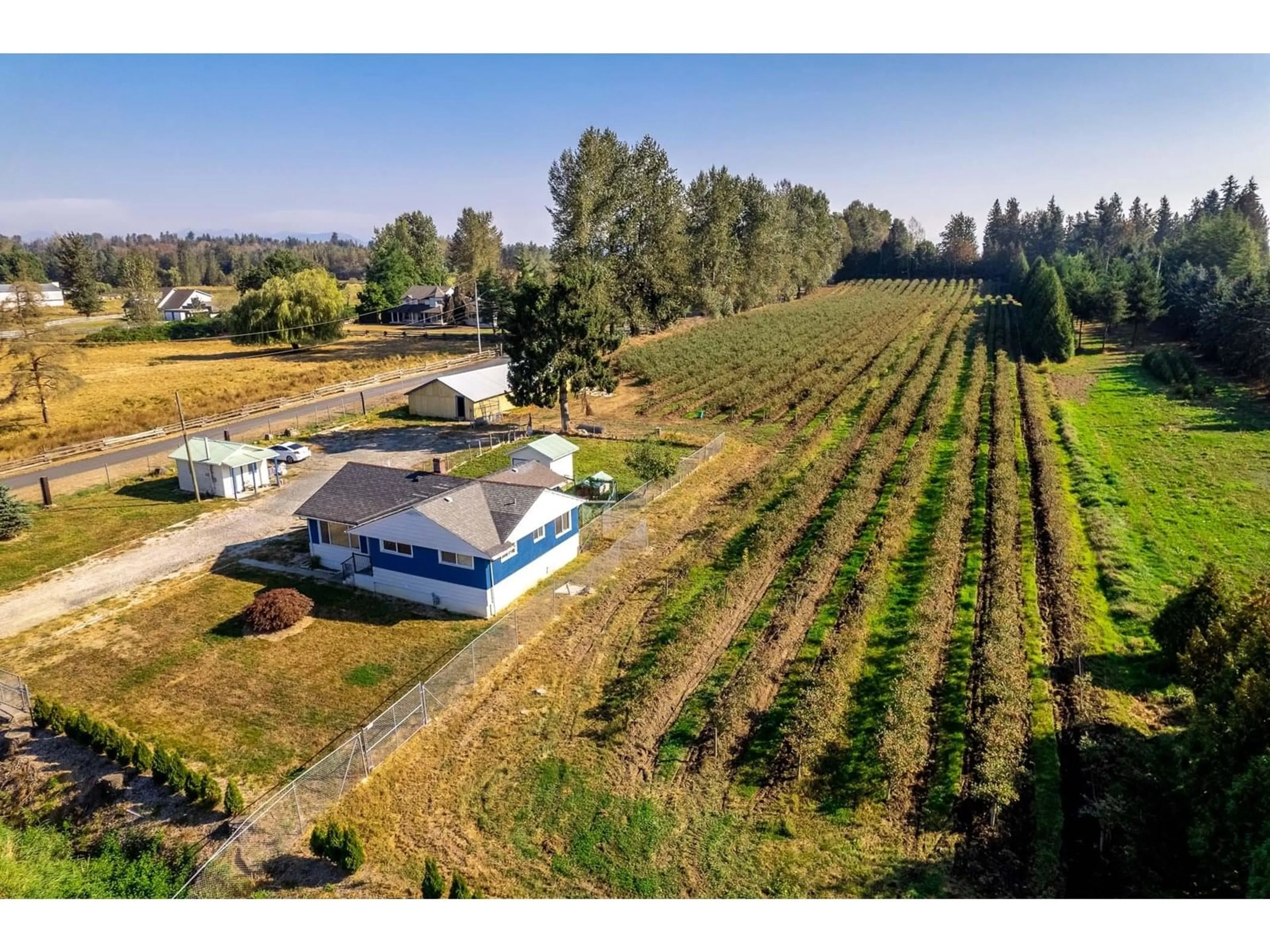 A pic from outside/outdoor area/front of a property/back of a property/a pic from drone, mountain view for 2034 BRADNER, Abbotsford British Columbia V4X1E5