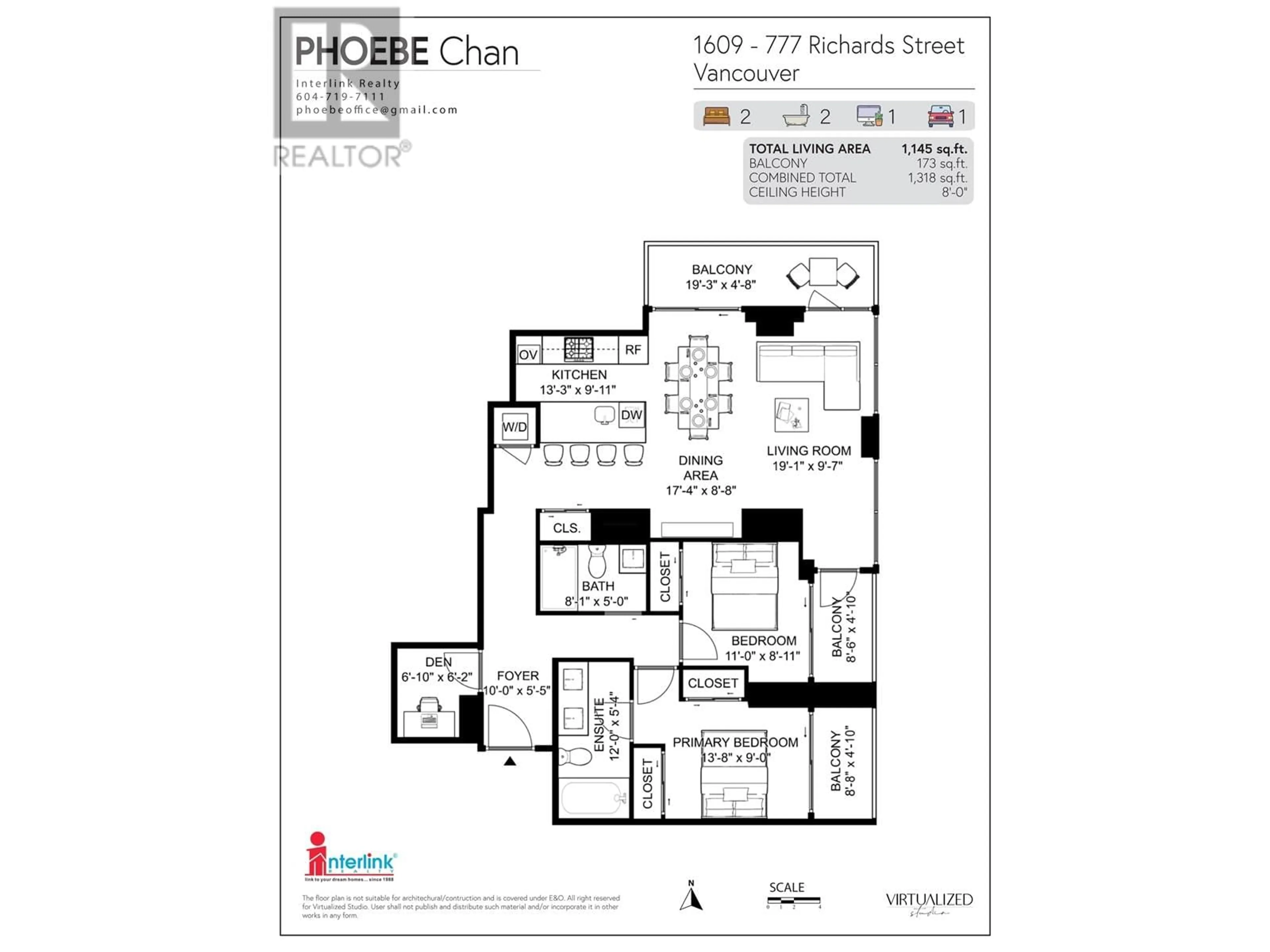 Floor plan for 1609 - 777 RICHARDS STREET, Vancouver British Columbia V6B0M6