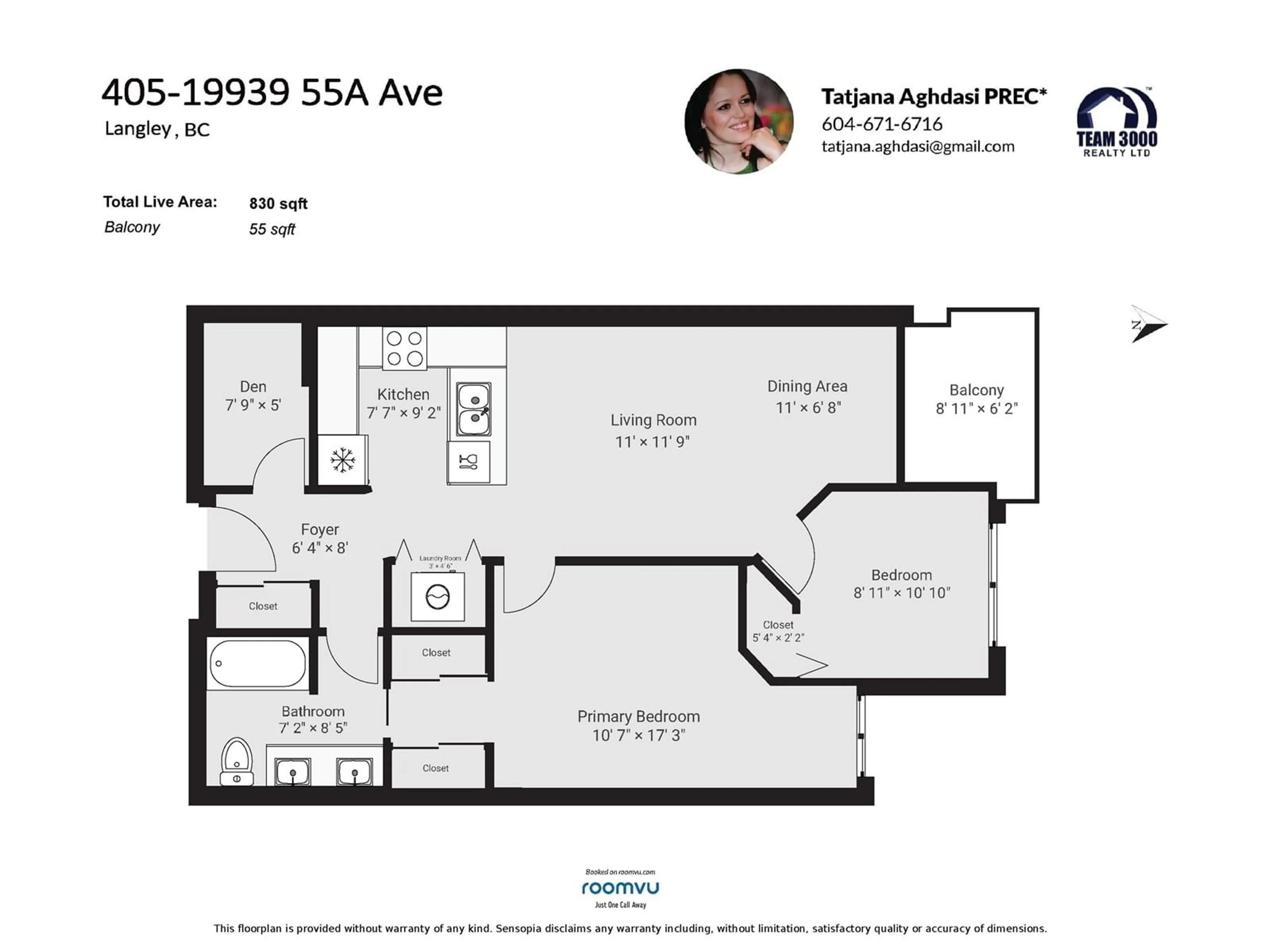 Floor plan for 405 - 19939 55A, Langley British Columbia V3A3X4