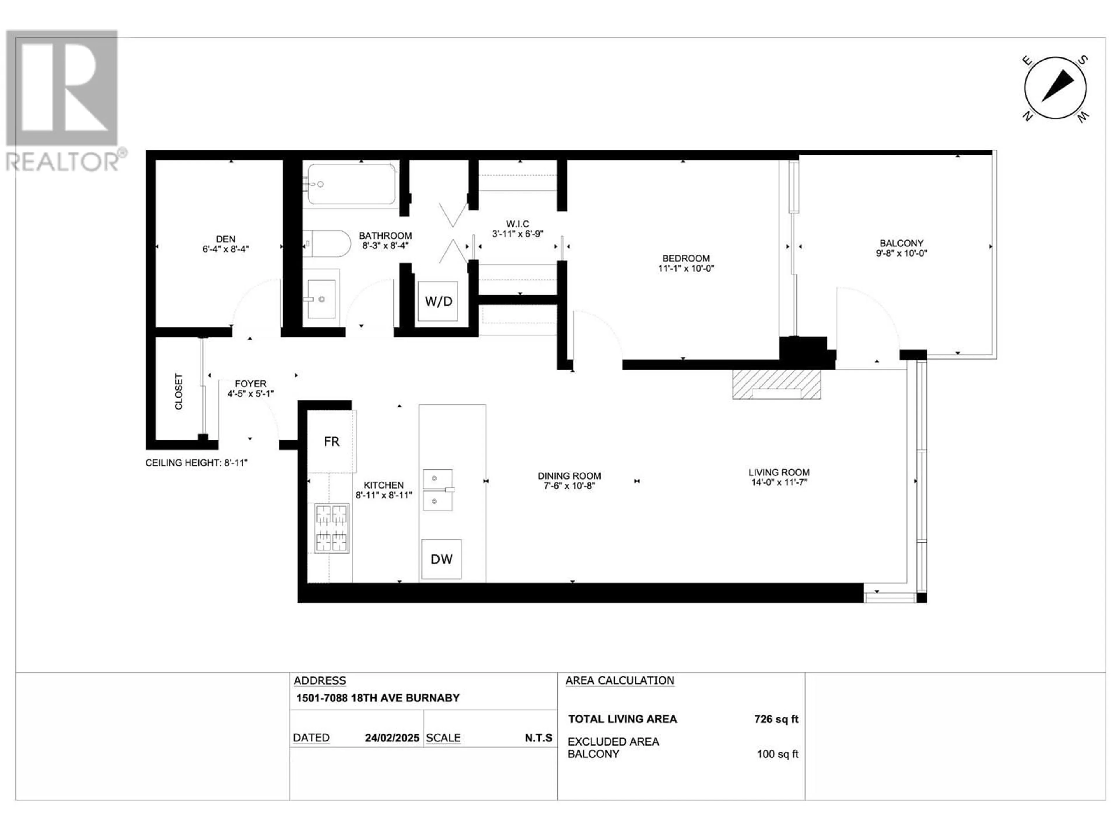 Floor plan for 1501 - 7088 18TH AVENUE, Burnaby British Columbia V3N0A2