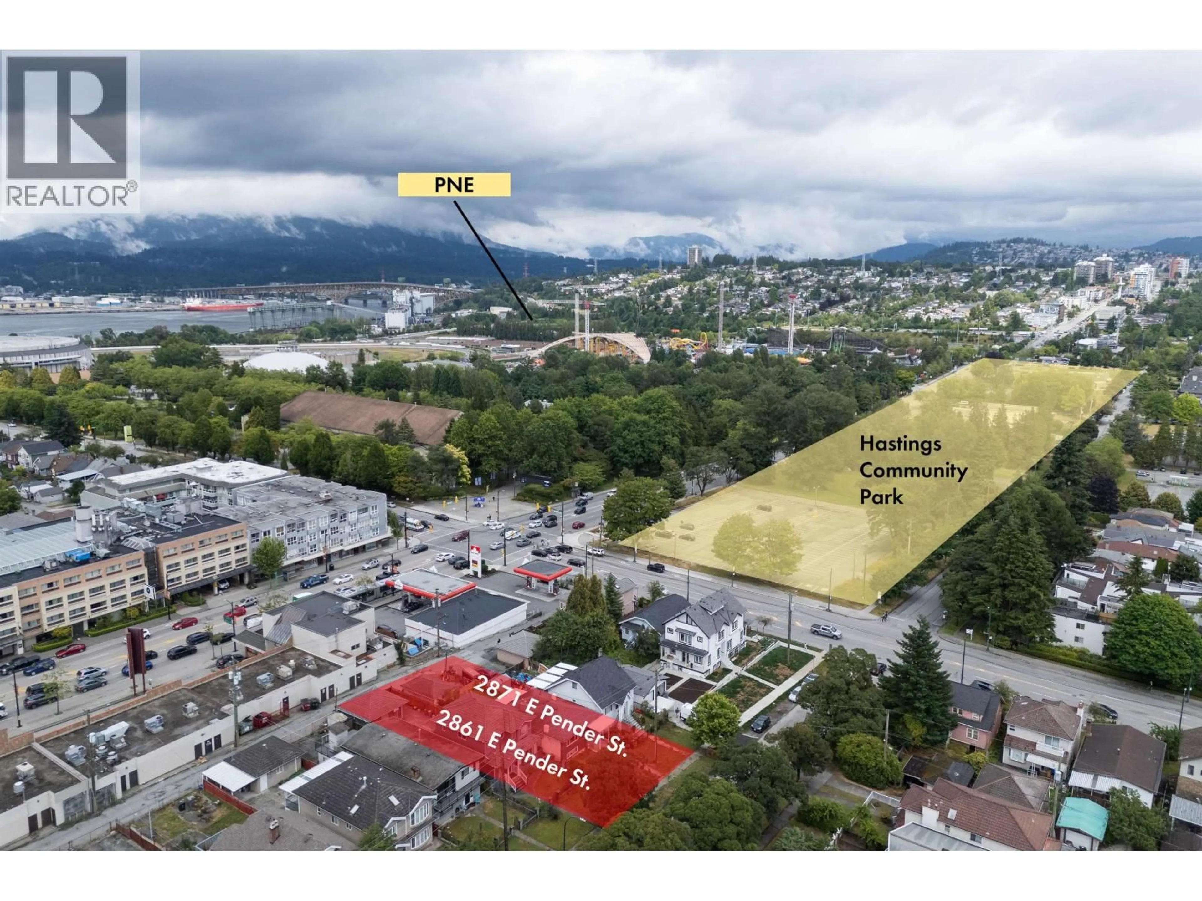 A pic from outside/outdoor area/front of a property/back of a property/a pic from drone, mountain view for 2861 PENDER STREET, Vancouver British Columbia V5K2C1