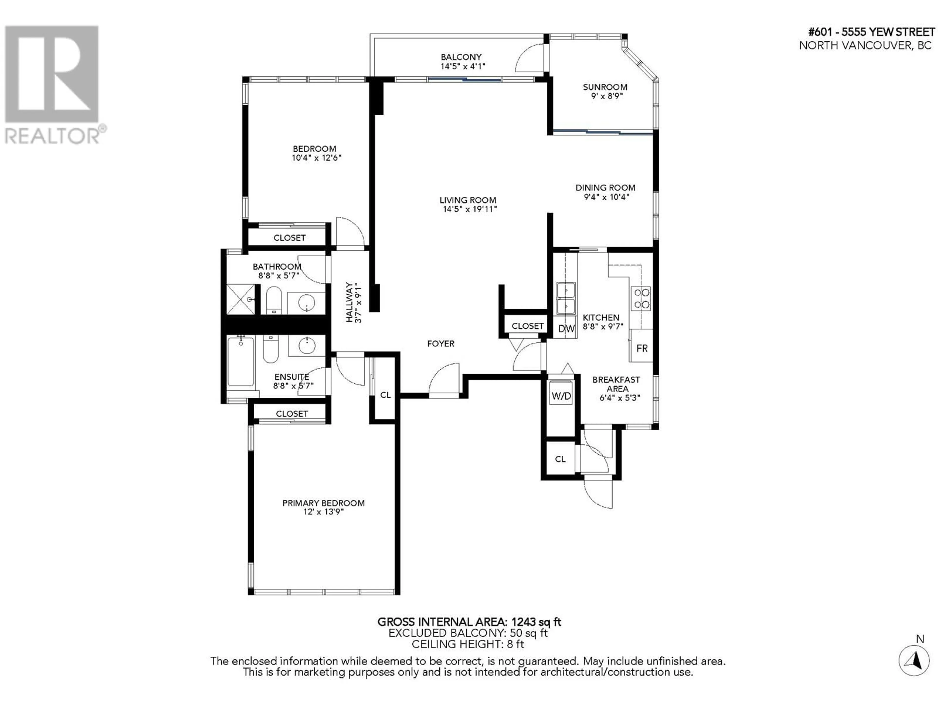 Floor plan for 601 - 5555 YEW STREET, Vancouver British Columbia V6M3X9