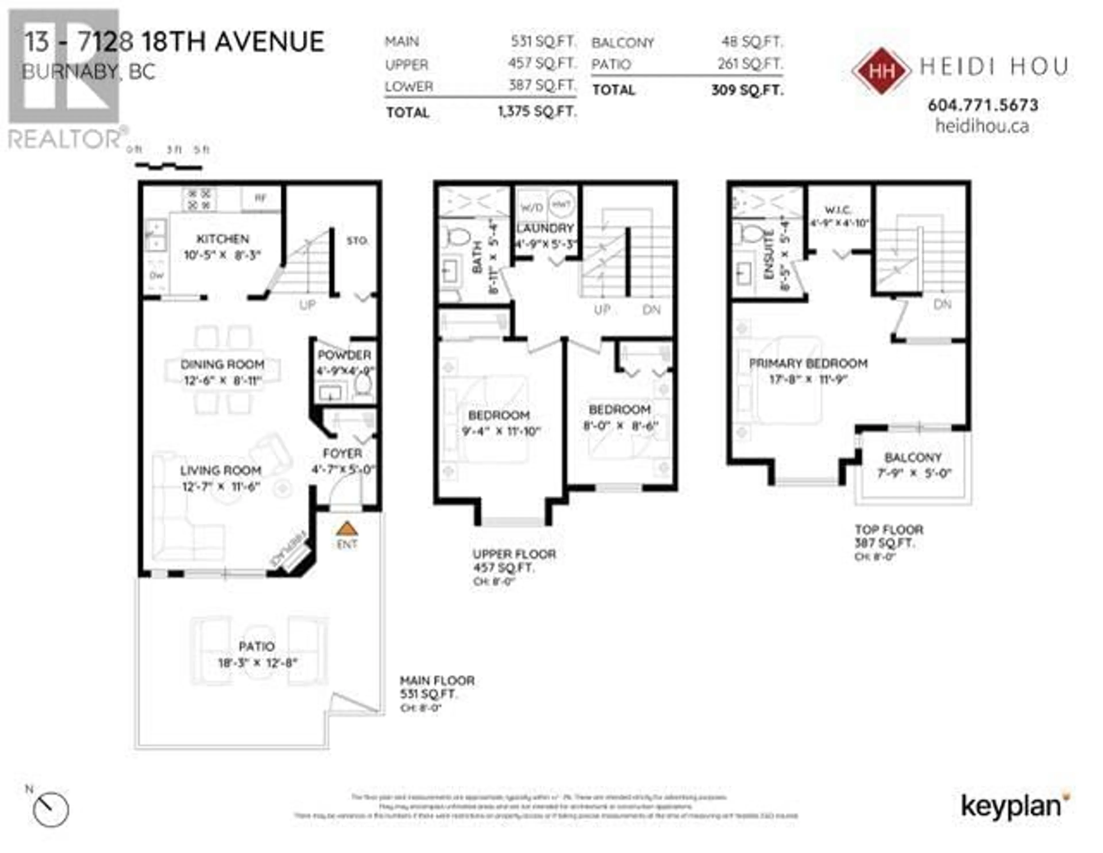 Floor plan for 13 - 7128 18TH AVENUE, Burnaby British Columbia V3N1H1