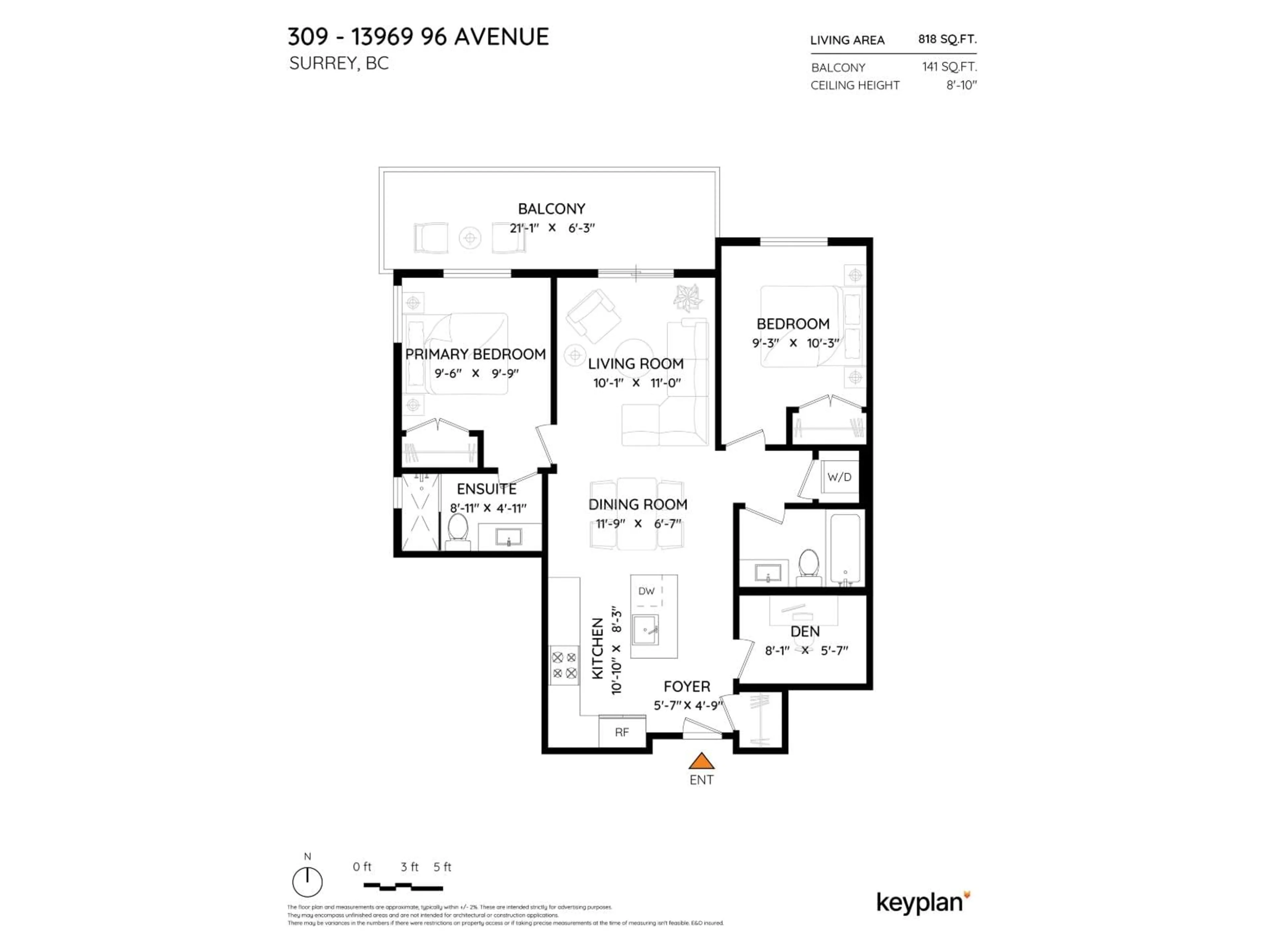 Floor plan for 309 - 13969 96, Surrey British Columbia V3T0T1