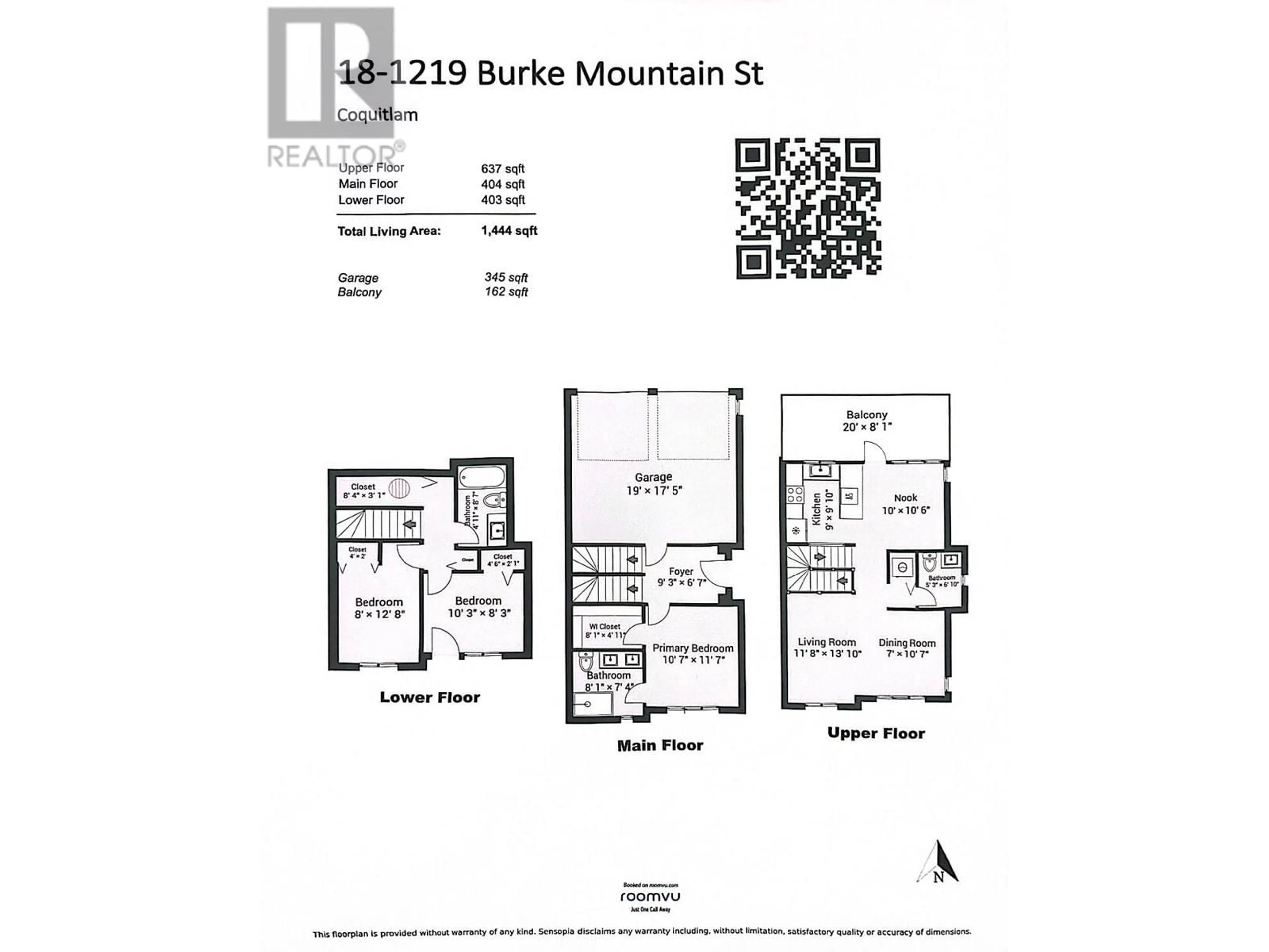 Floor plan for 18 - 1219 BURKE MOUNTAIN STREET, Coquitlam British Columbia V3B3H6