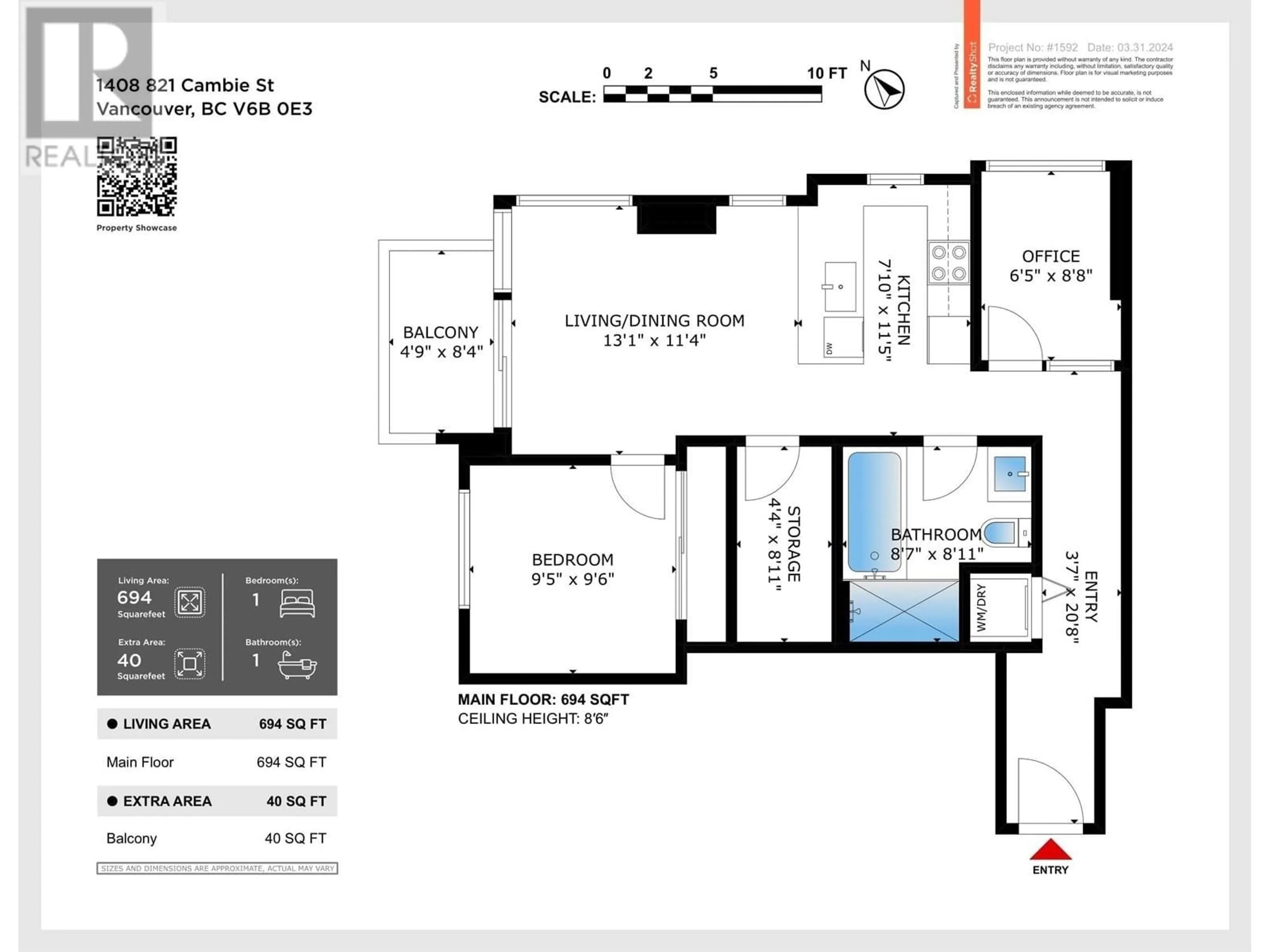 Floor plan for 1408 - 821 CAMBIE STREET, Vancouver British Columbia V6B0E3