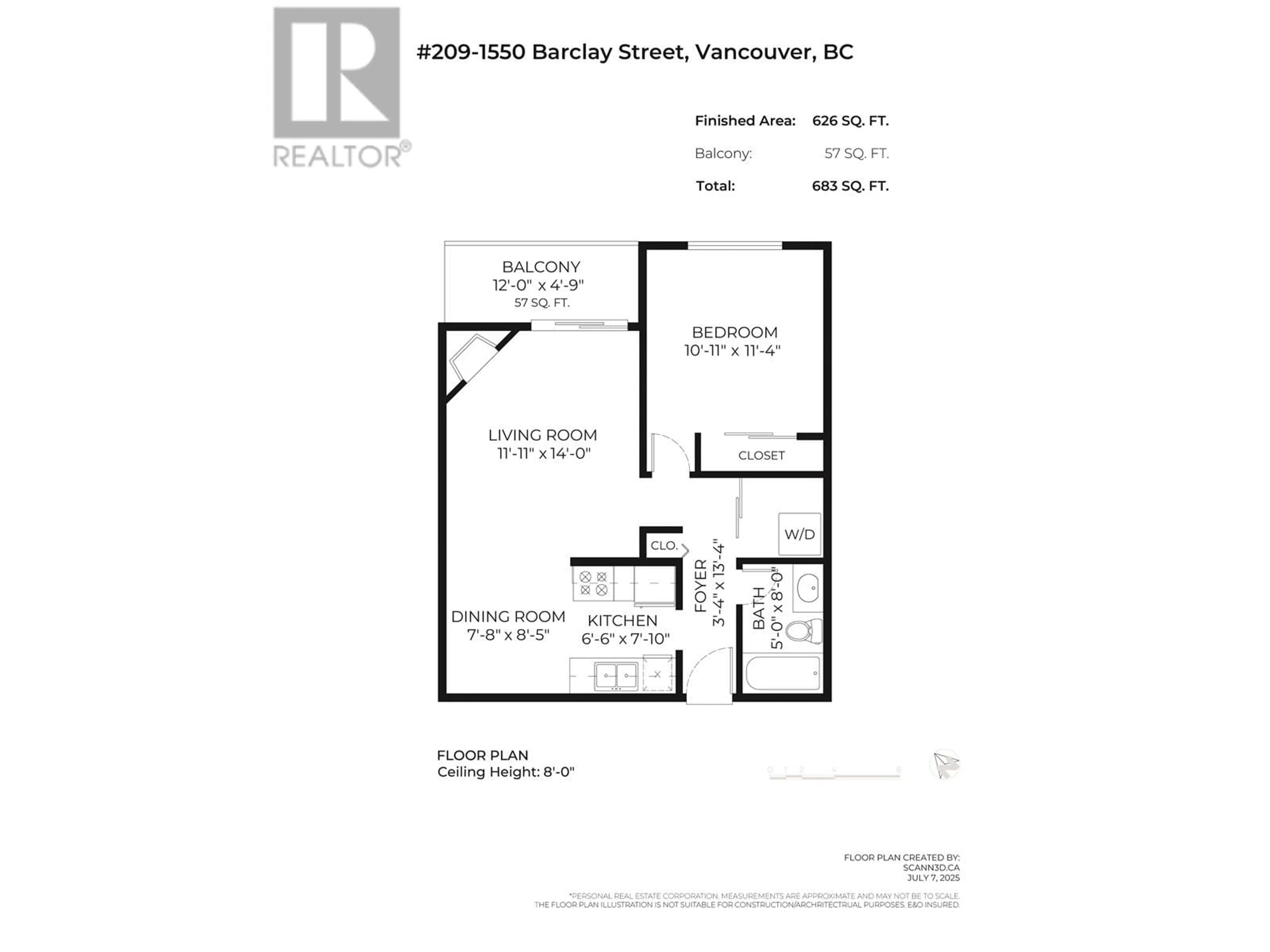 Floor plan for 209 - 1550 BARCLAY STREET, Vancouver British Columbia V6G3B1