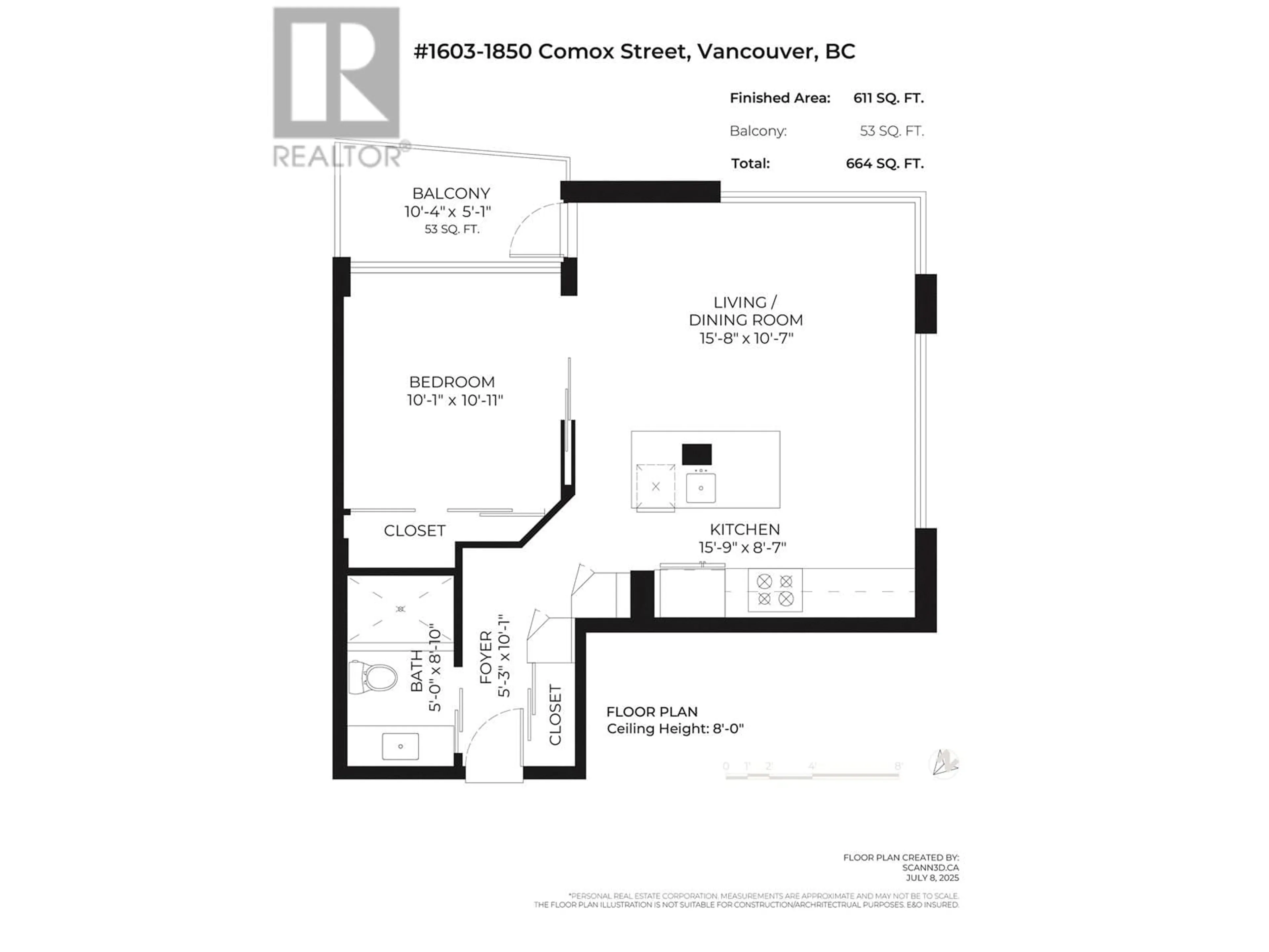 Floor plan for 1603 - 1850 COMOX STREET, Vancouver British Columbia V6G1R3
