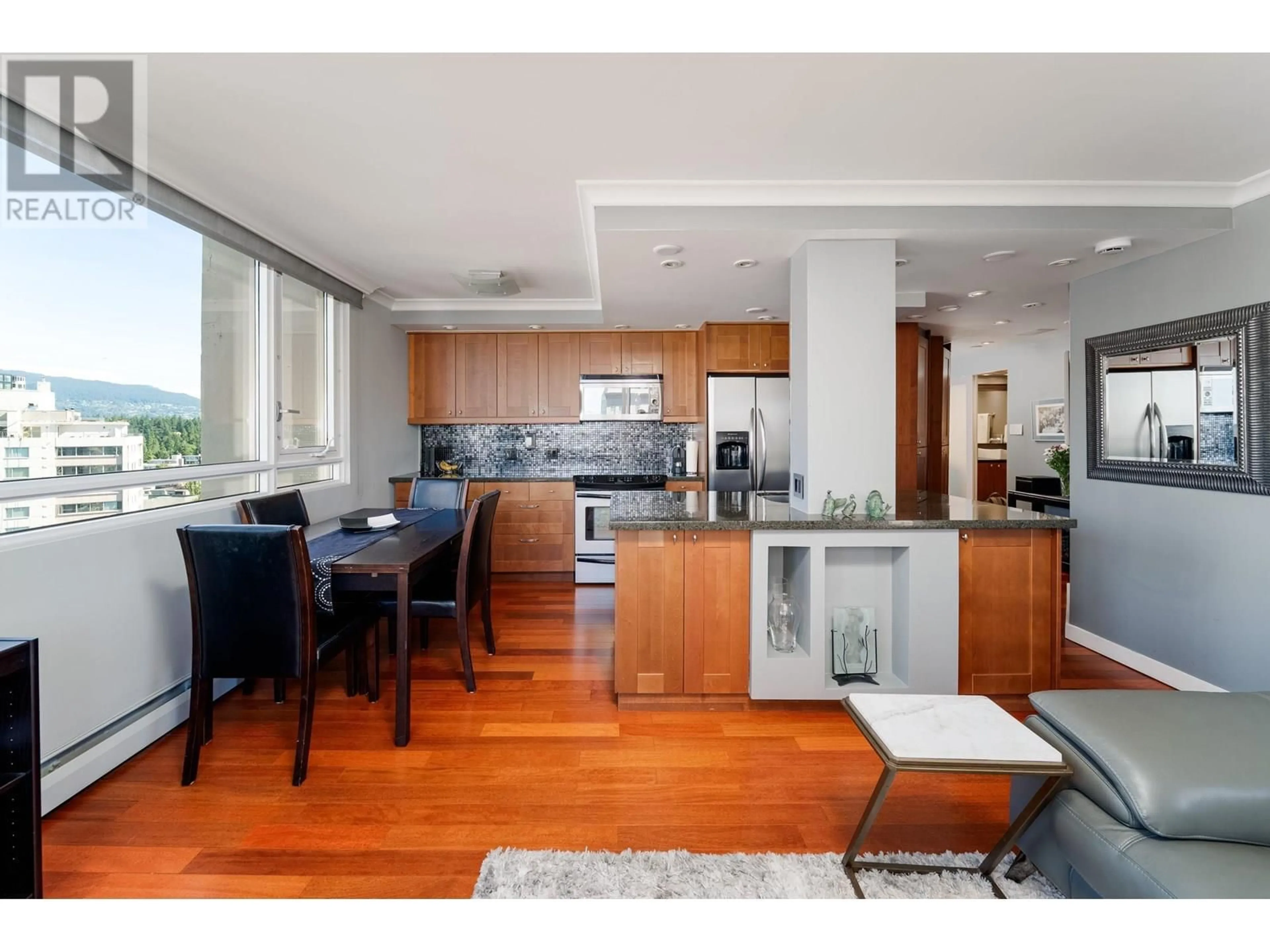 Open concept kitchen, wood/laminate floor for 1603 - 1850 COMOX STREET, Vancouver British Columbia V6G1R3