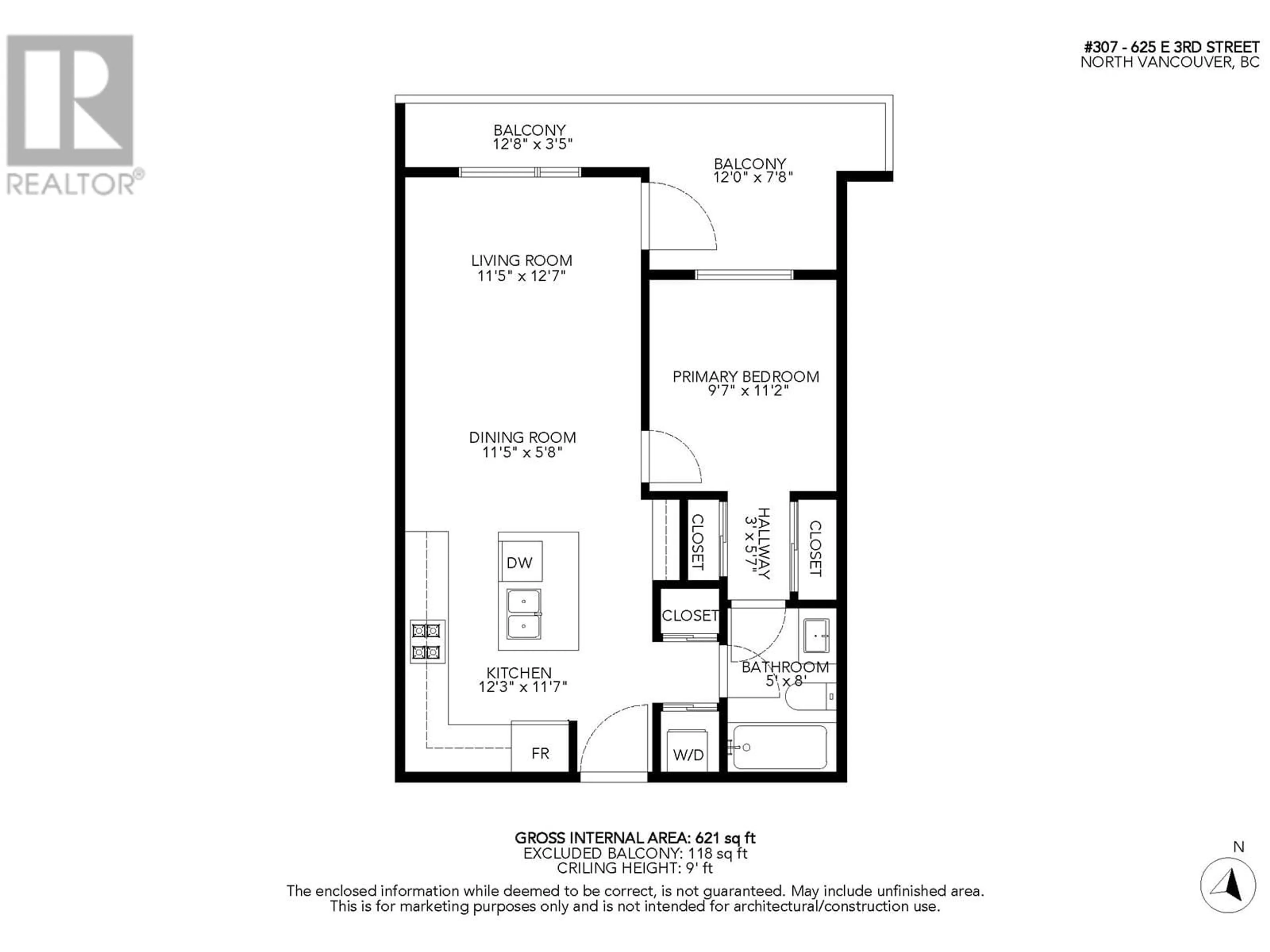Floor plan for 307 - 625 3RD STREET, North Vancouver British Columbia V7L1G6