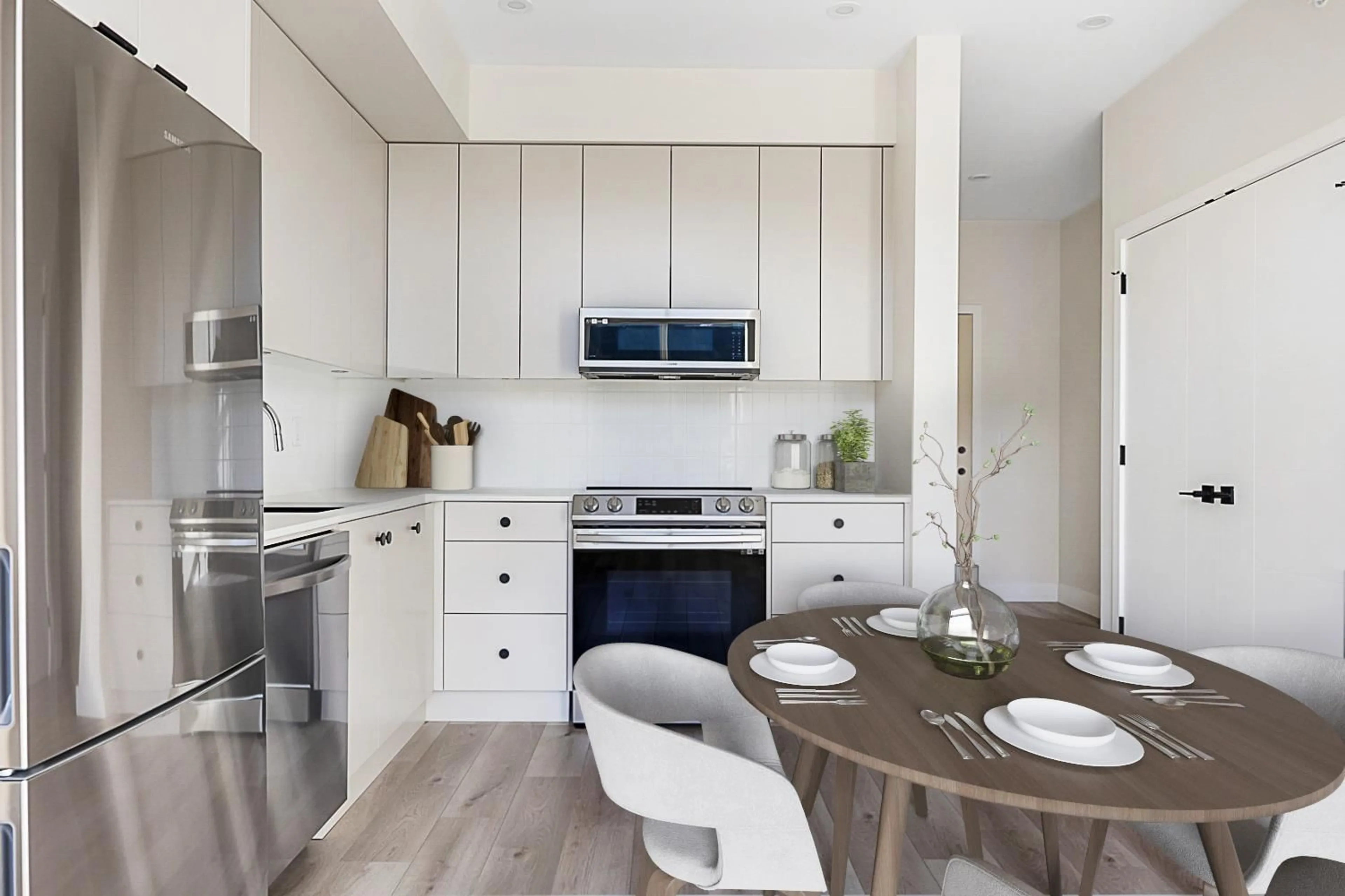 Open concept kitchen, wood/laminate floor for 408 - 45497 CAMPUS DRIVE, Chilliwack British Columbia V2R6L8