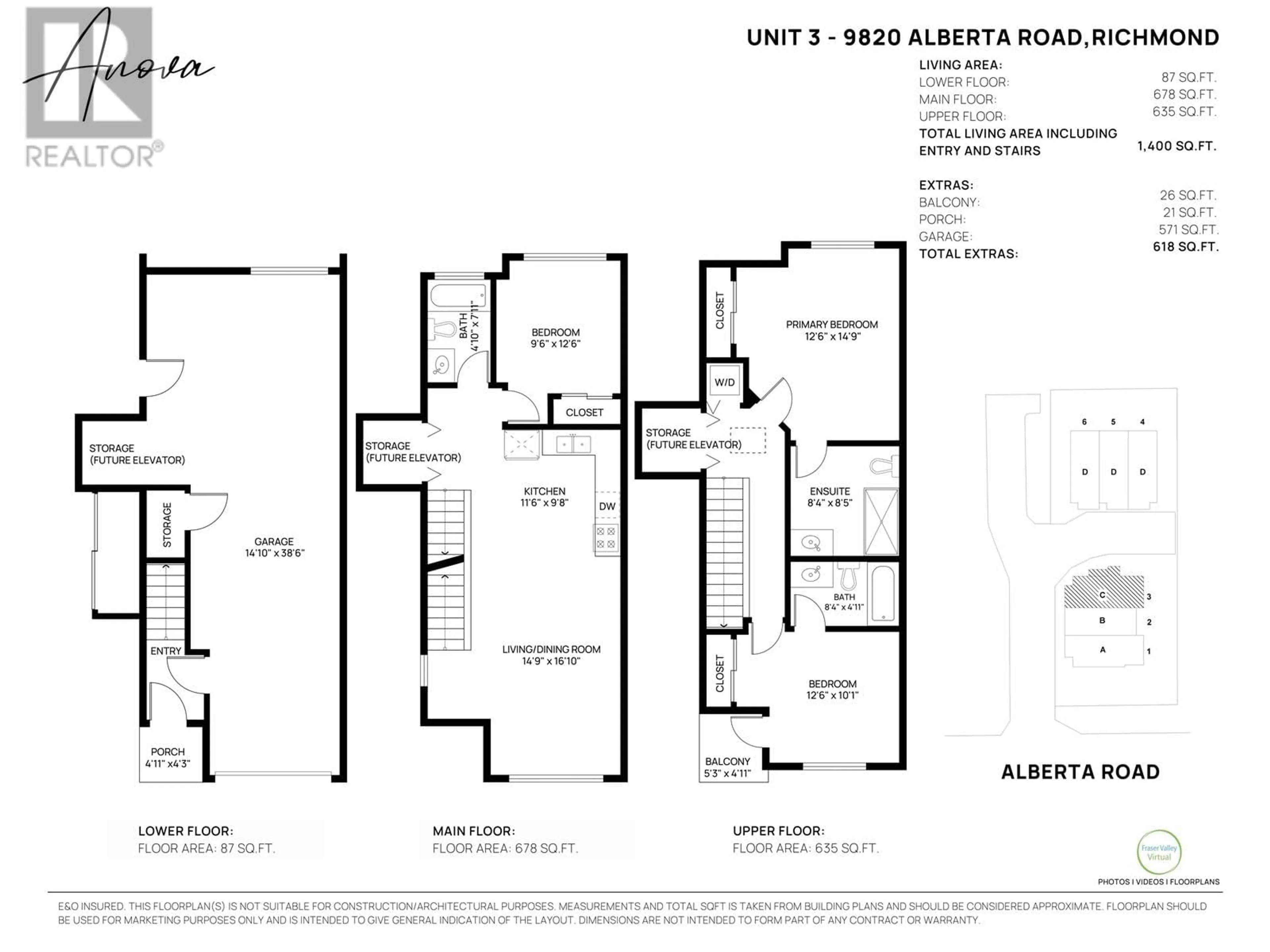 Floor plan for 3 - 9820 ALBERTA ROAD, Richmond British Columbia V6Y1T6