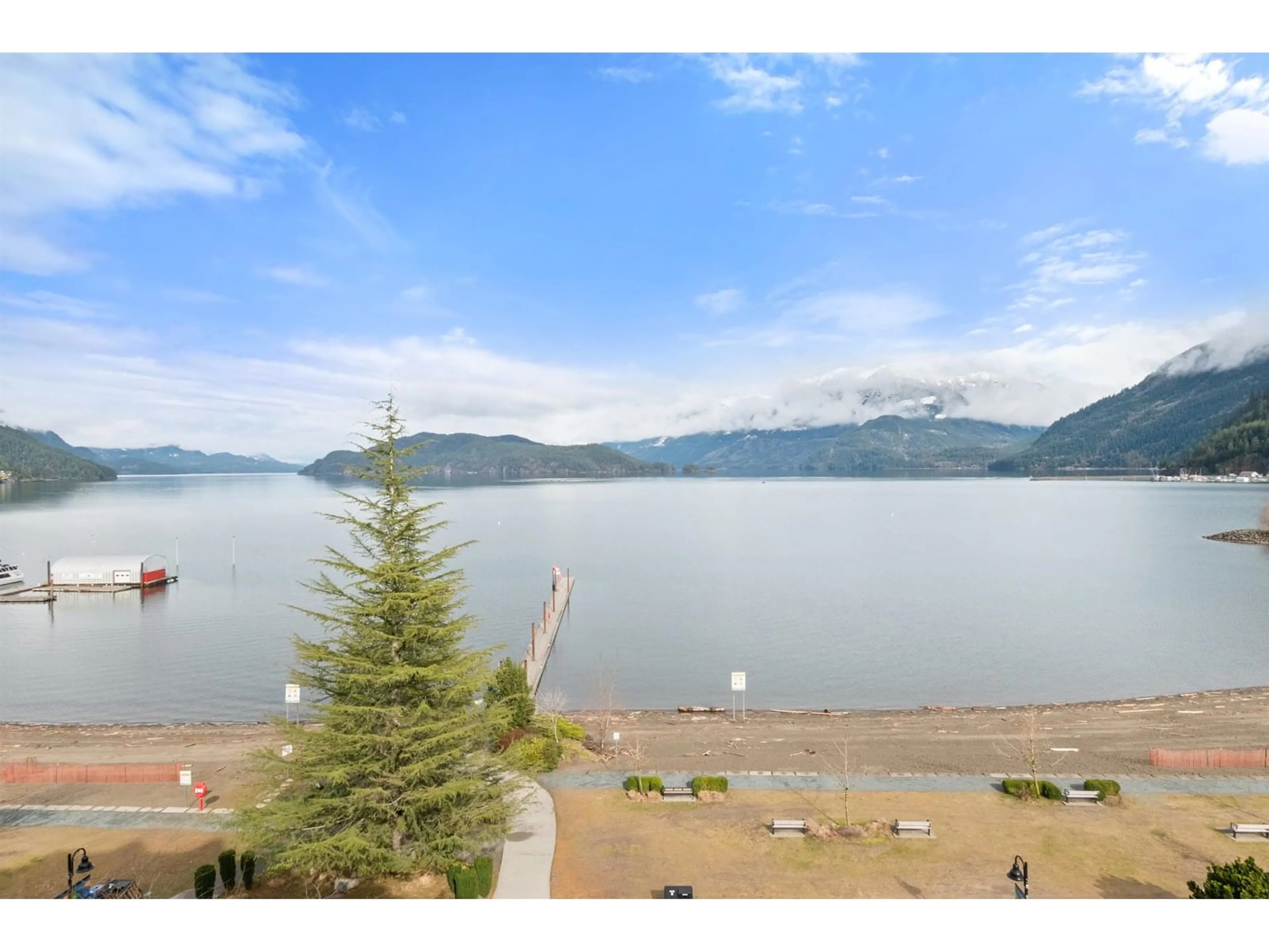 A pic from outside/outdoor area/front of a property/back of a property/a pic from drone, water/lake/river/ocean view for 704 - 120 ESPLANADE AVENUE, Harrison Hot Springs British Columbia V0M1K0