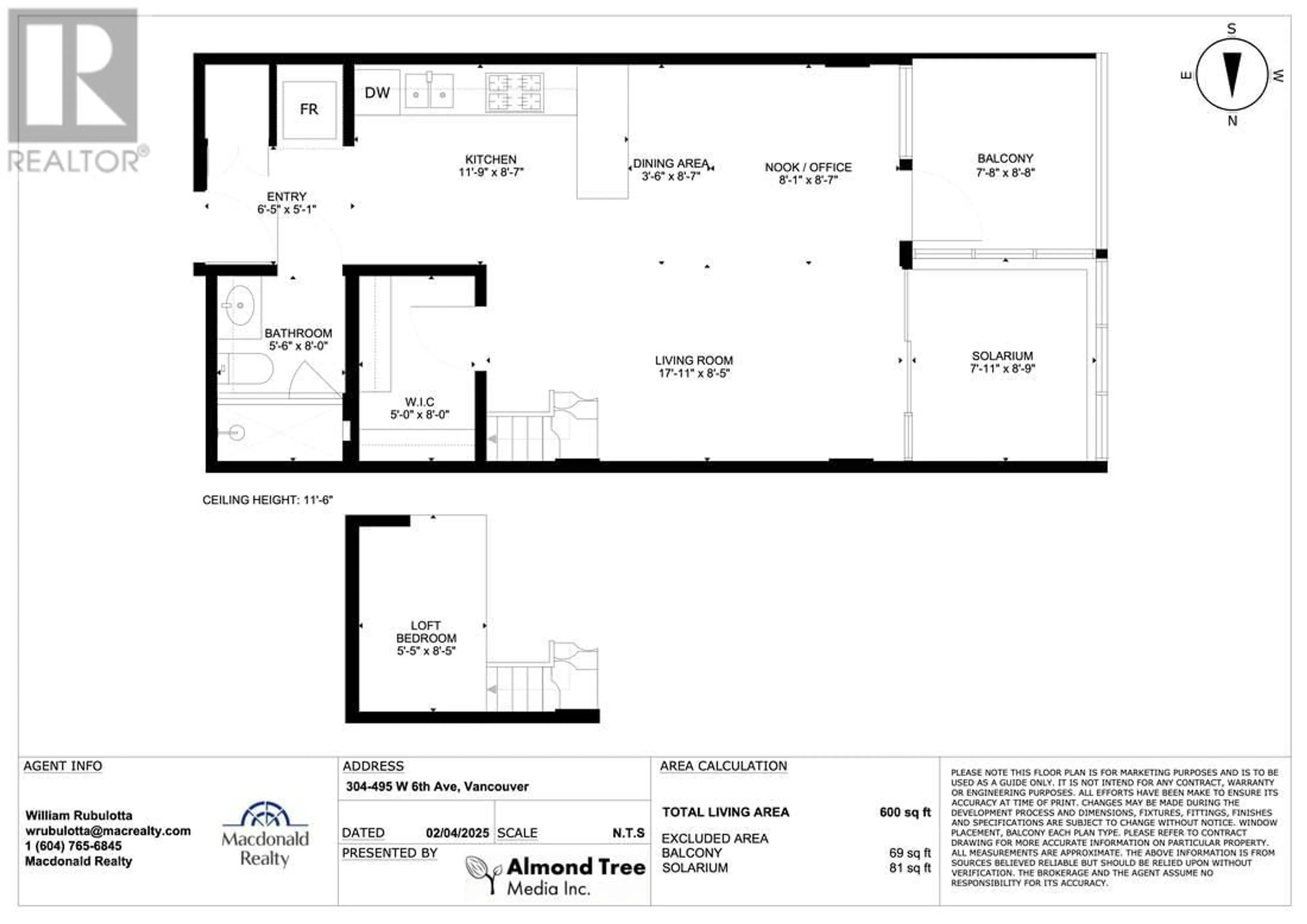 Floor plan for 304 - 495 6TH AVENUE, Vancouver British Columbia V5Y1L3