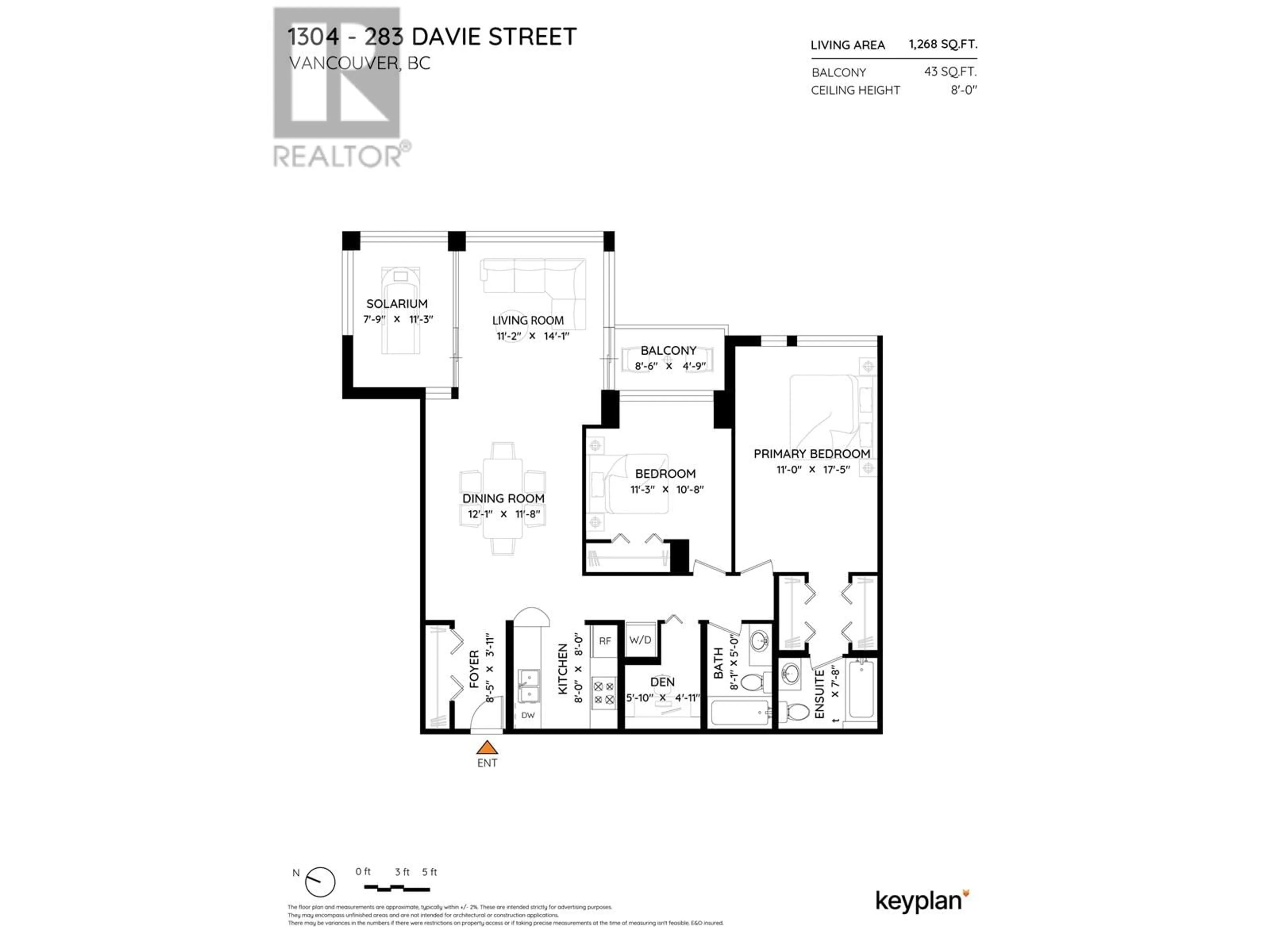 Floor plan for 1304 - 283 DAVIE STREET, Vancouver British Columbia V6B5T6