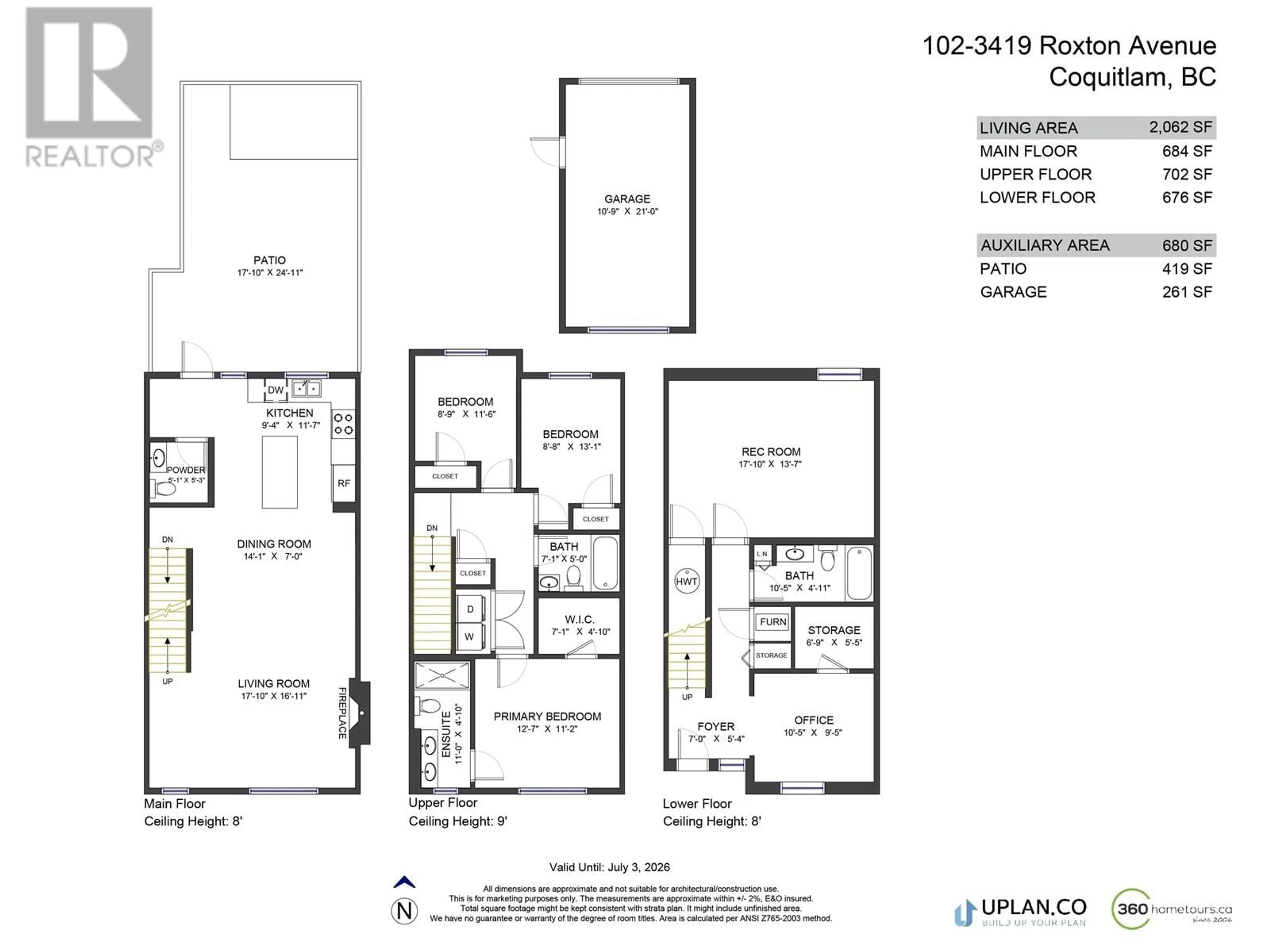 Floor plan for 102 - 3419 ROXTON AVENUE, Coquitlam British Columbia V3B0G7