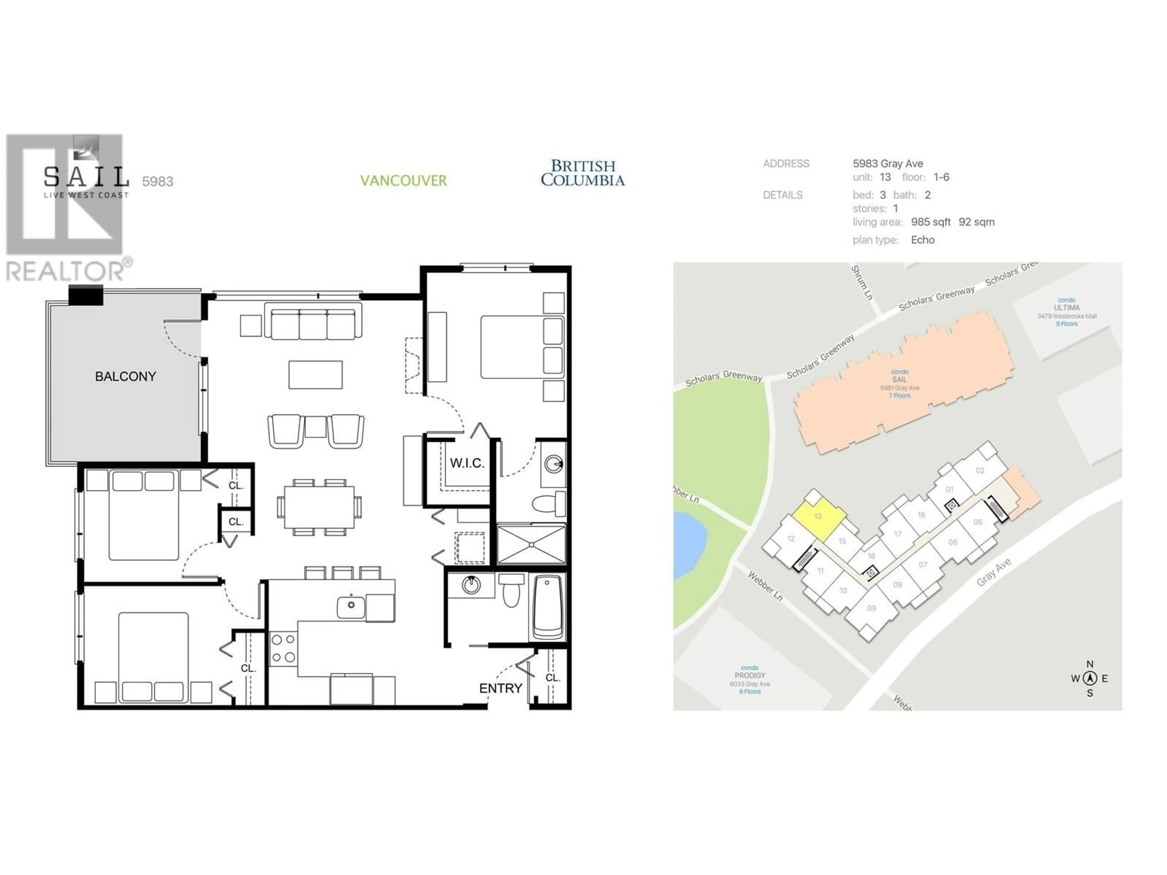 Floor plan for 513 - 5983 GRAY AVENUE, Vancouver British Columbia V6S0G8