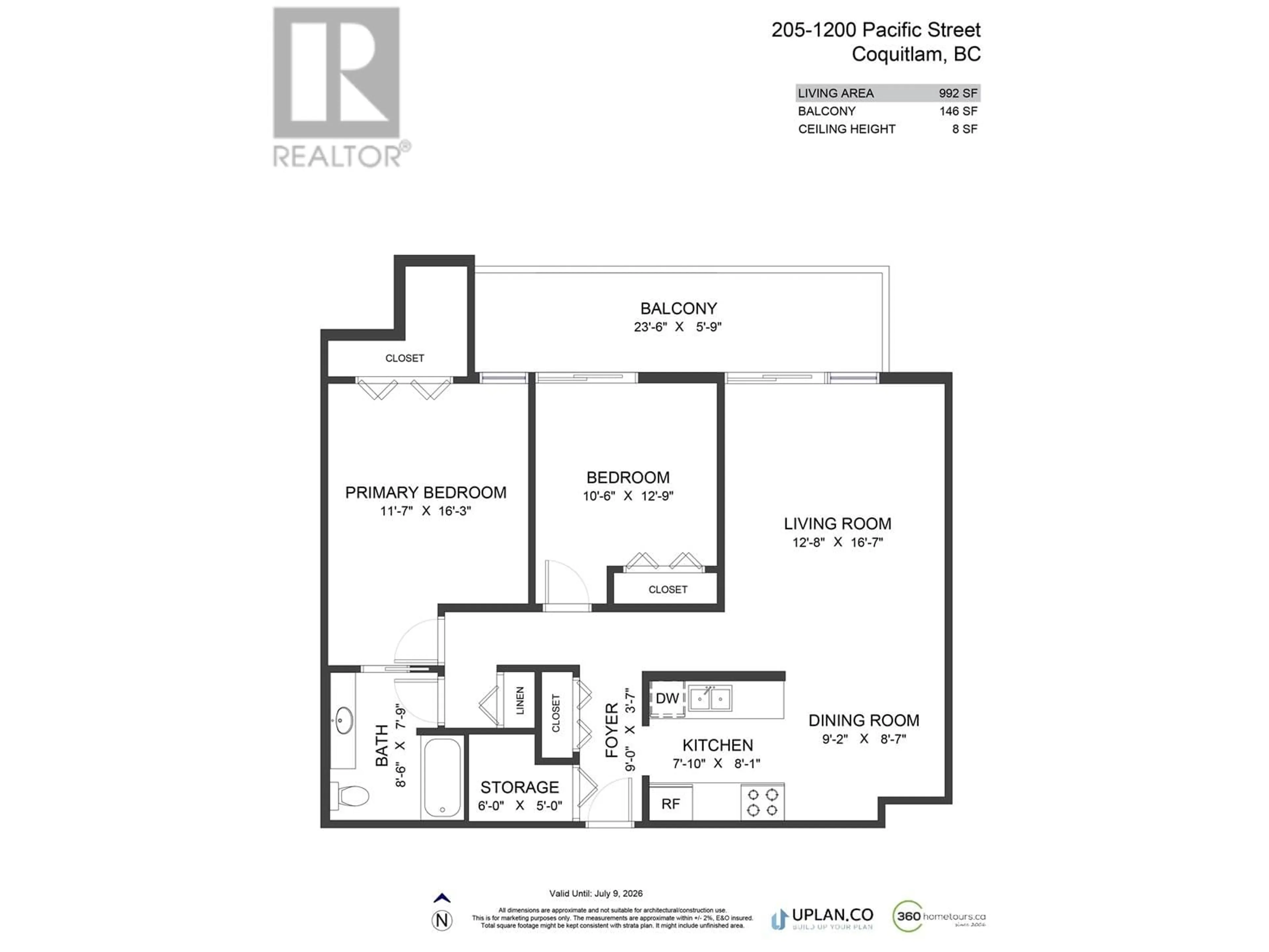 Floor plan for 205 - 1200 PACIFIC STREET, Coquitlam British Columbia V3B6K2