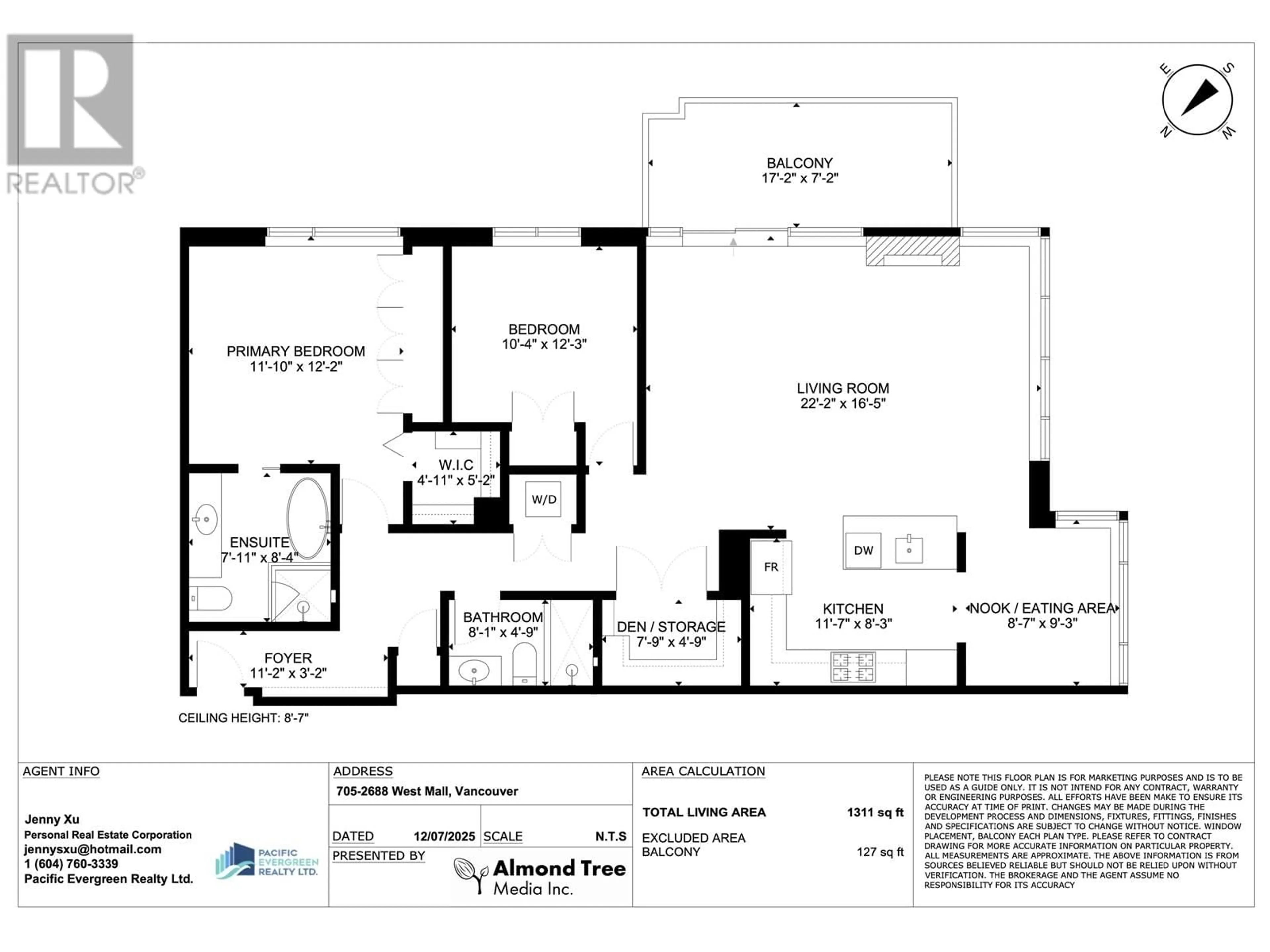 Floor plan for 705 - 2688 WEST MALL, Vancouver British Columbia V6T2J8